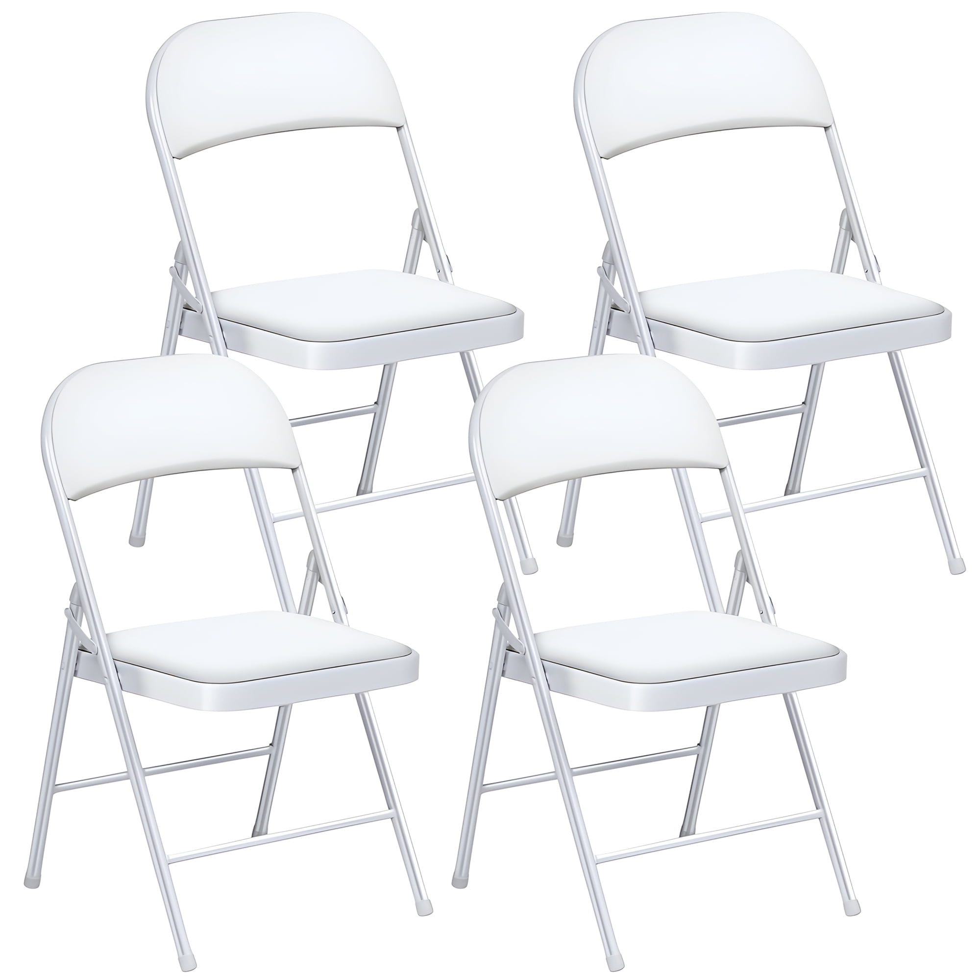 Vebreda Folding Chair Vinyl Padded Seat Metal Frame Home Office, White, 4 pack
