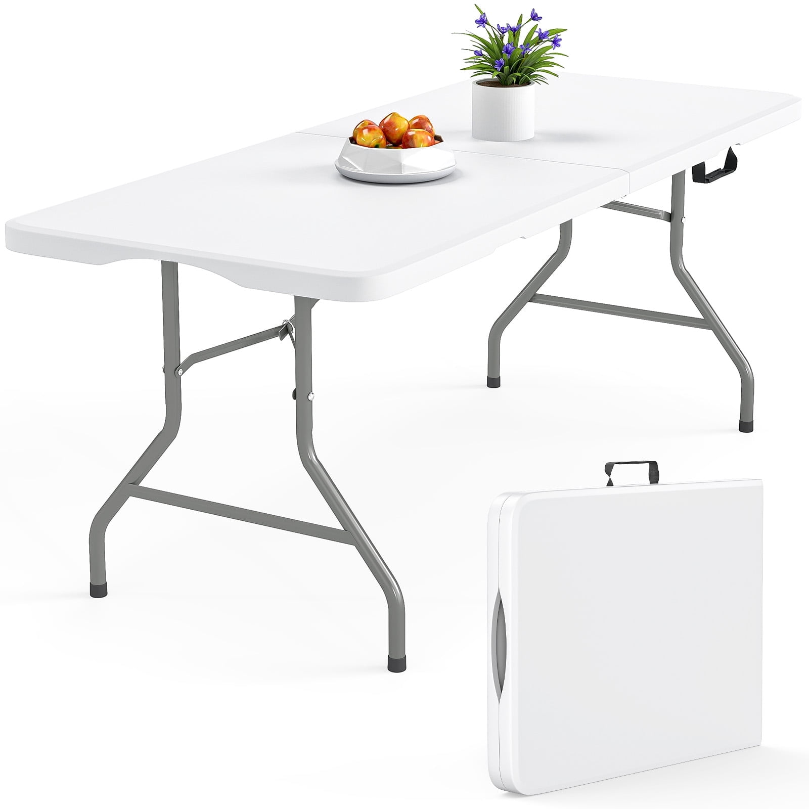 Vebreda Folding Table 6ft Plastic Folding Outdoor Table, White