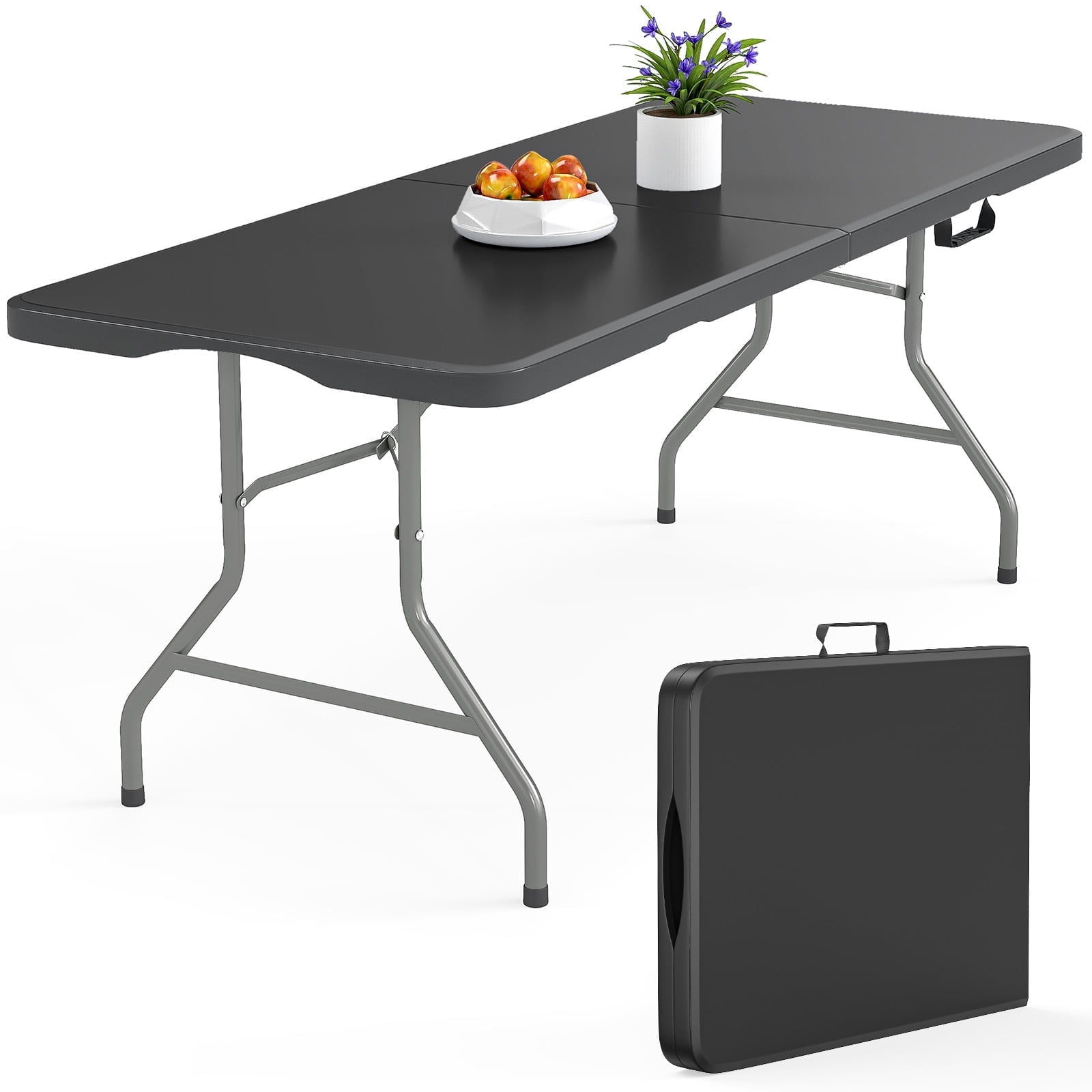 Vebreda Folding Portable Plastic Indoor Outdoor Picnic Party Dining Camp Tables, Black