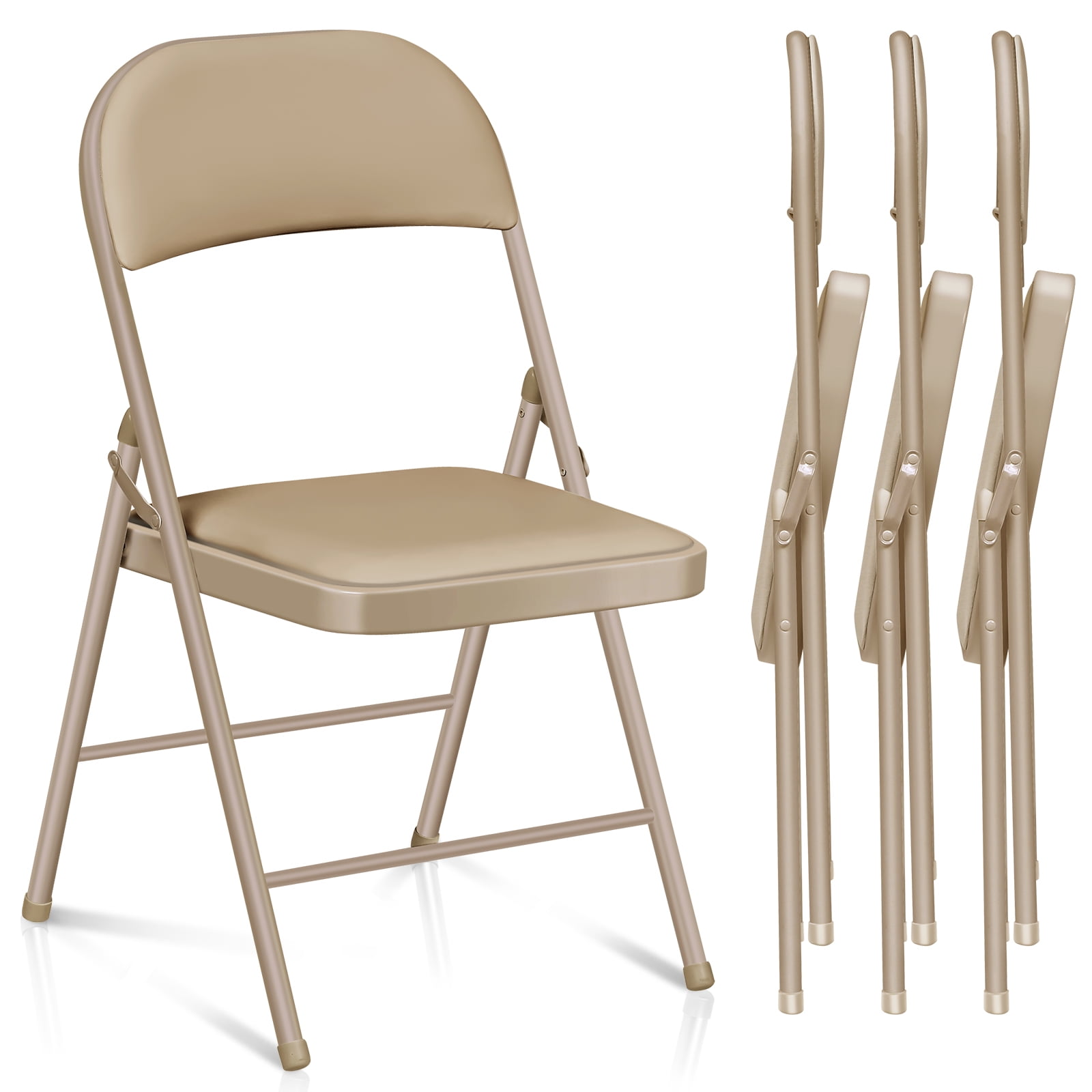 Vebreda Padded Metal Folding Chair, 4-Pack, Kahki