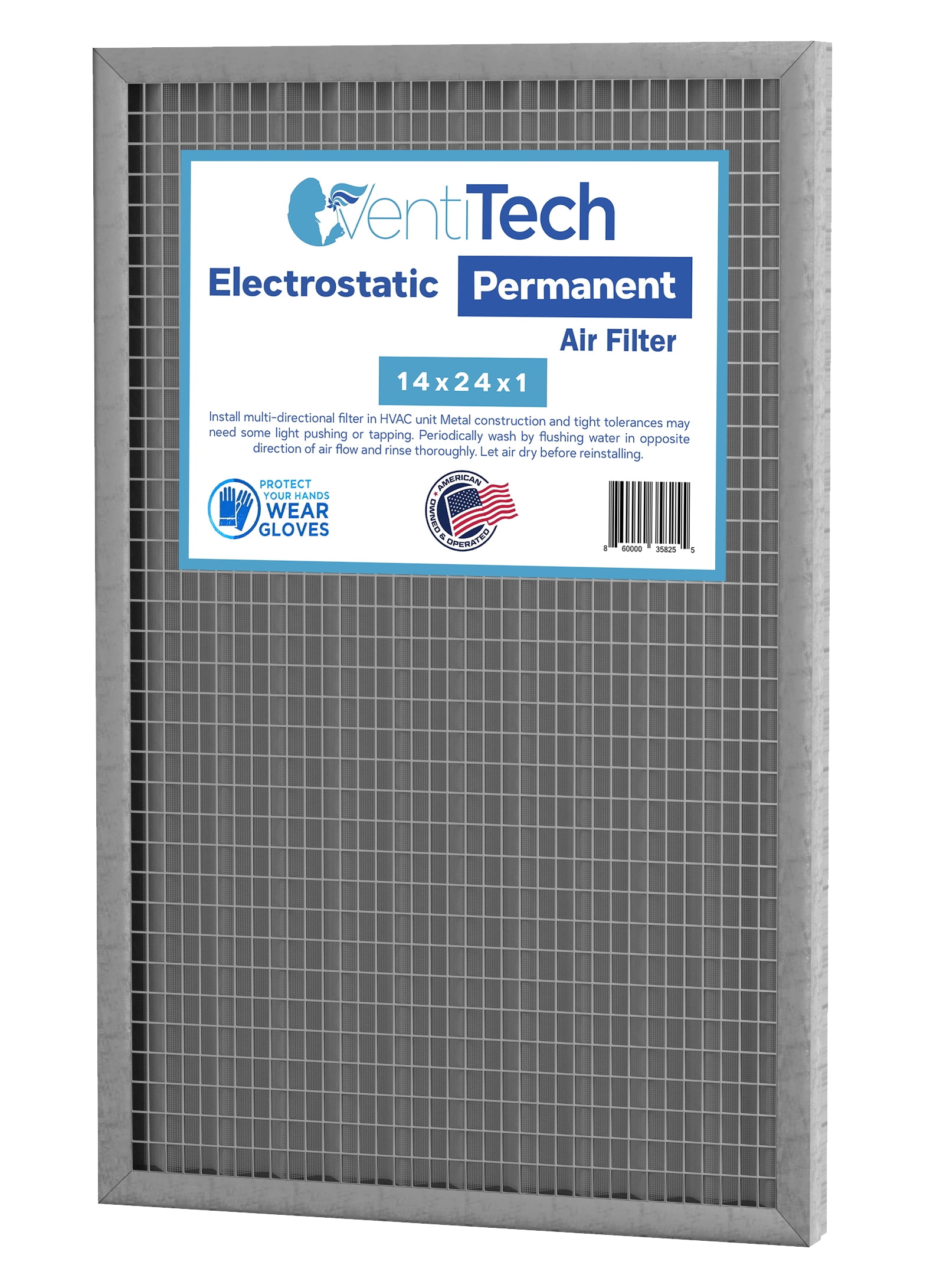 Venti Tech 14x24x1 Washable Electrostatic Air Filter. Reusable HVAC & Furnace Air Filter