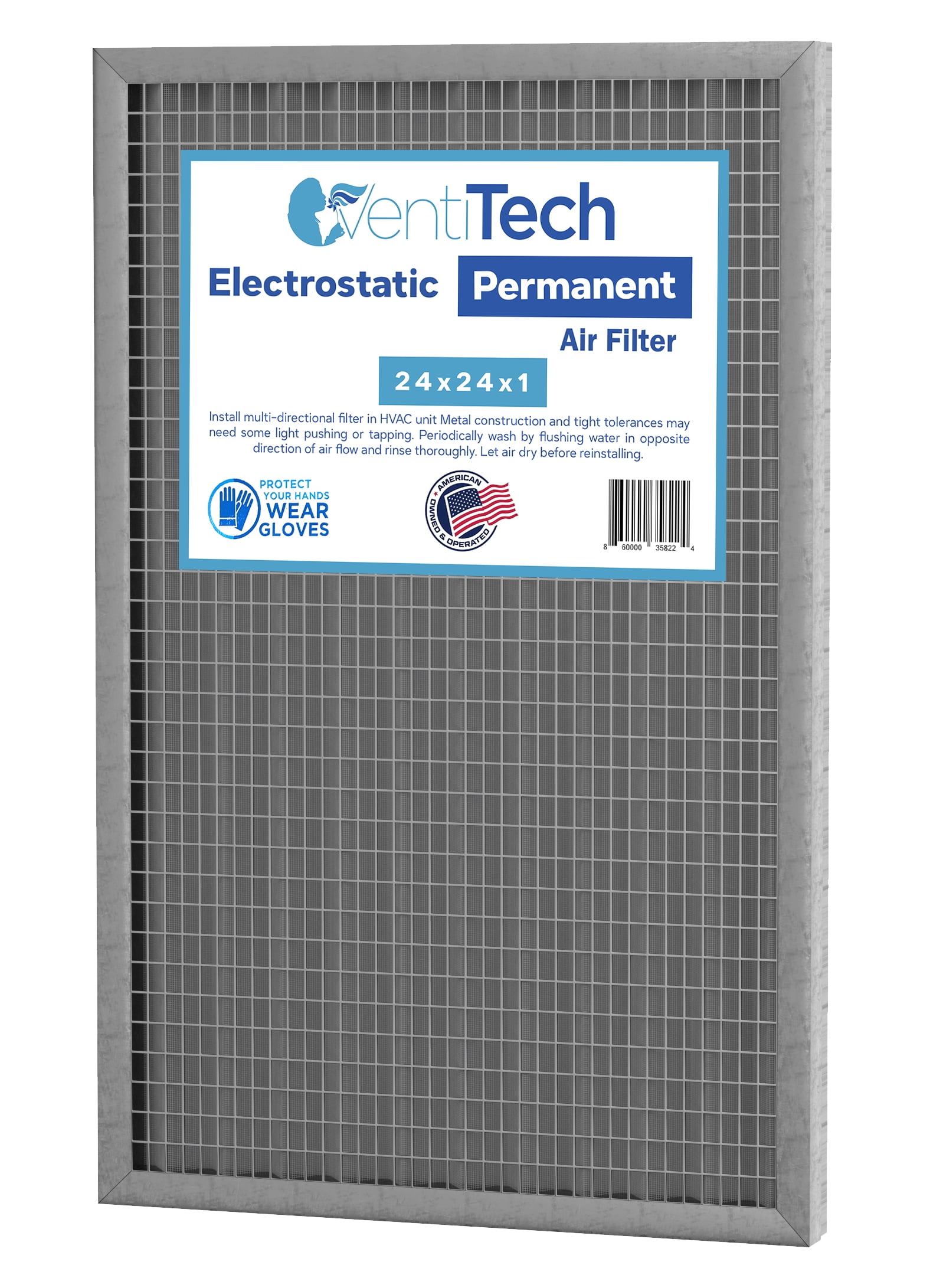 Venti Tech 24x24x1 Washable Electrostatic Air Filter. Reusable HVAC & Furnace Air Filter