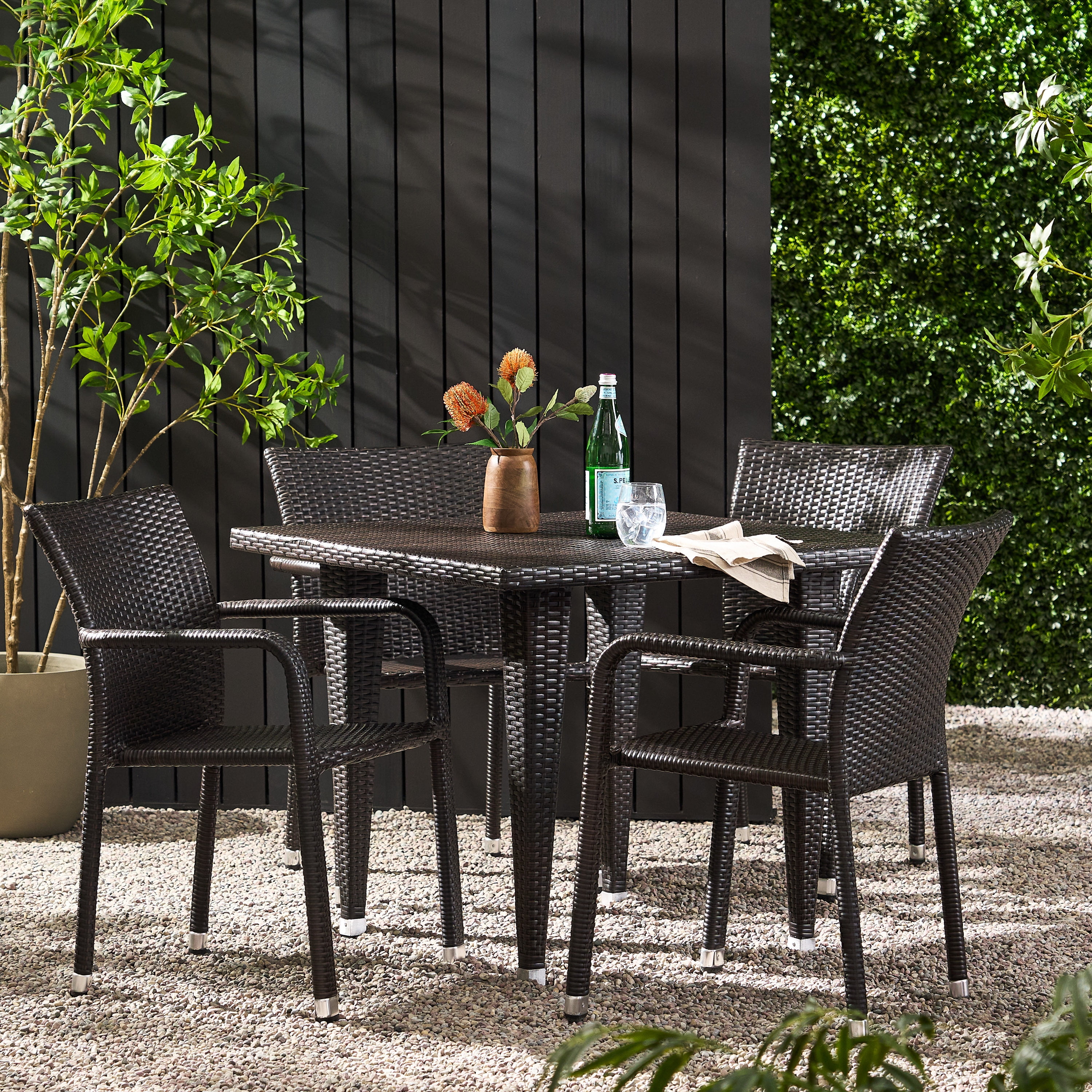 Vera Outdoor Wicker Armed Stacking Chairs with an Aluminum Frame, Set of 4, Multibrown