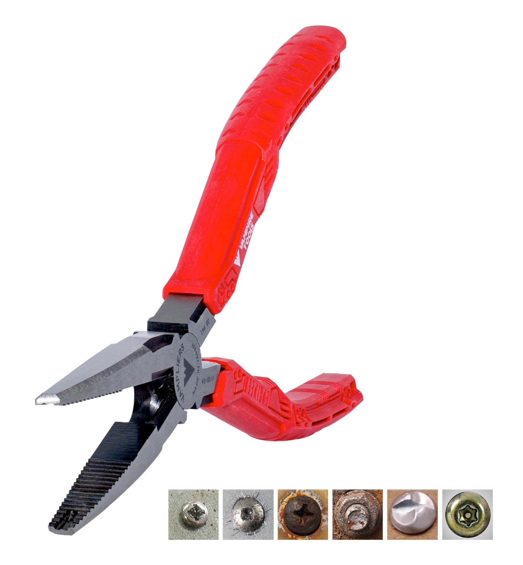VAMPLIERS VT-001-7LN Long Nose Pliers by Vampire Tools, 7.5" Screw Extractor Pliers with Warranty, Screw Removal Tool Made in Japan