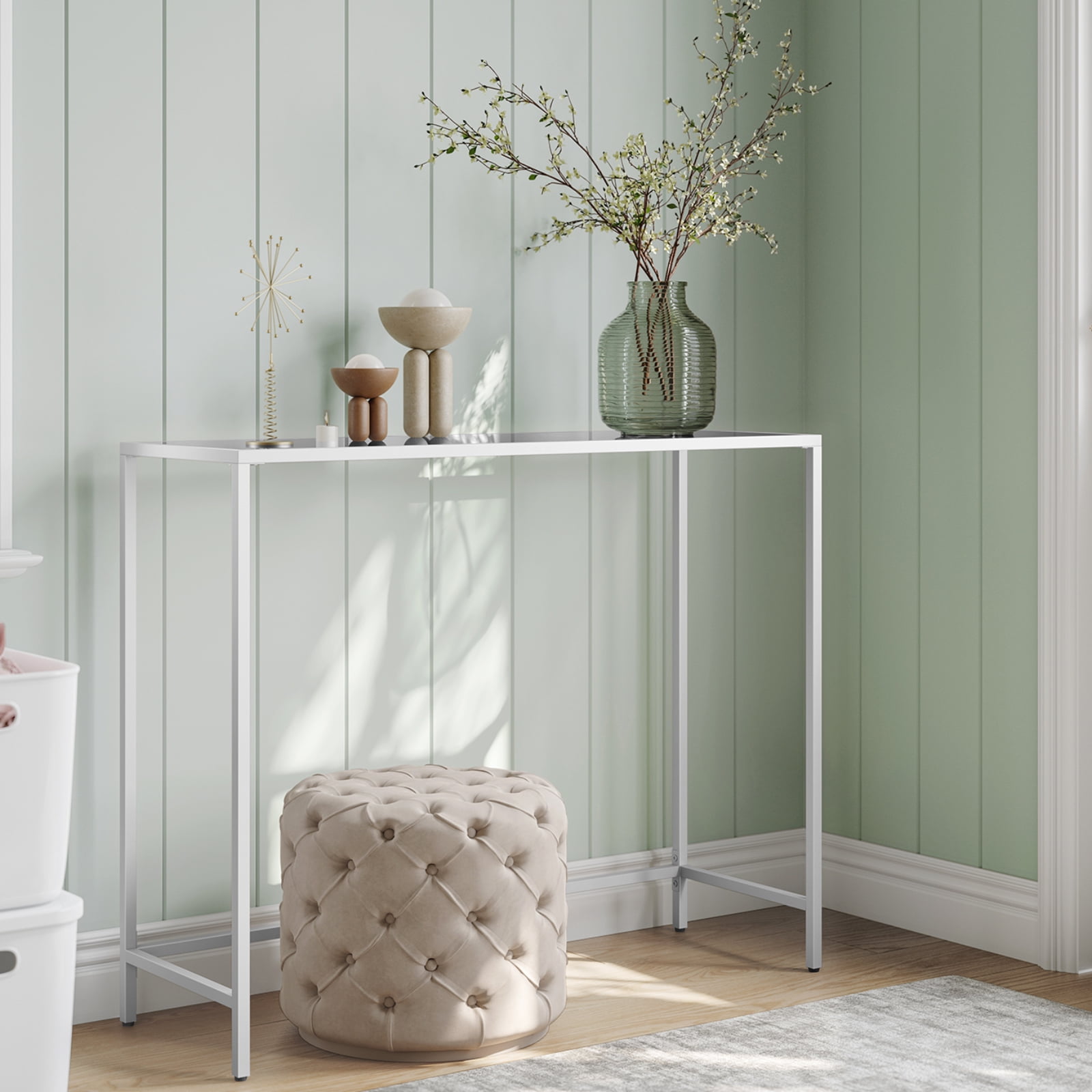 VASAGLE Console Sofa Table Entryway Table Glass Steel, White