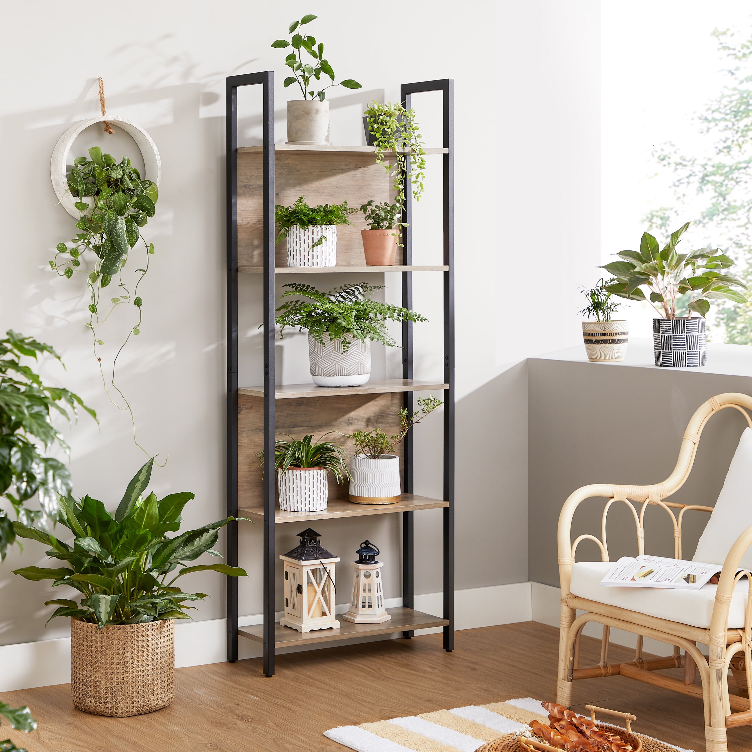 VASAGLE 5-Shelf Bookcase, Greige and Black