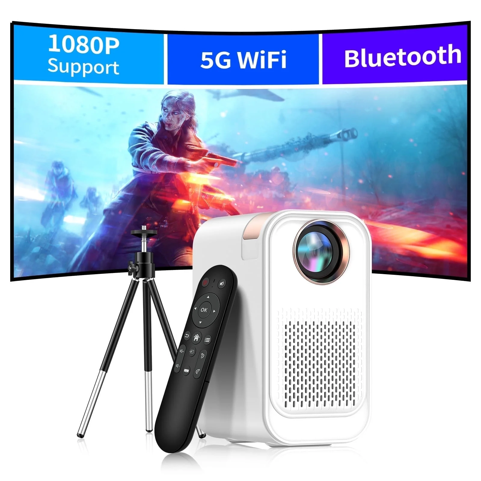 VASOUN A1 HD Mini Projector with Streaming Stick, 50000 Hrs LED Life, 240'' Display Screen for Home Theater & Outdoor Movies
