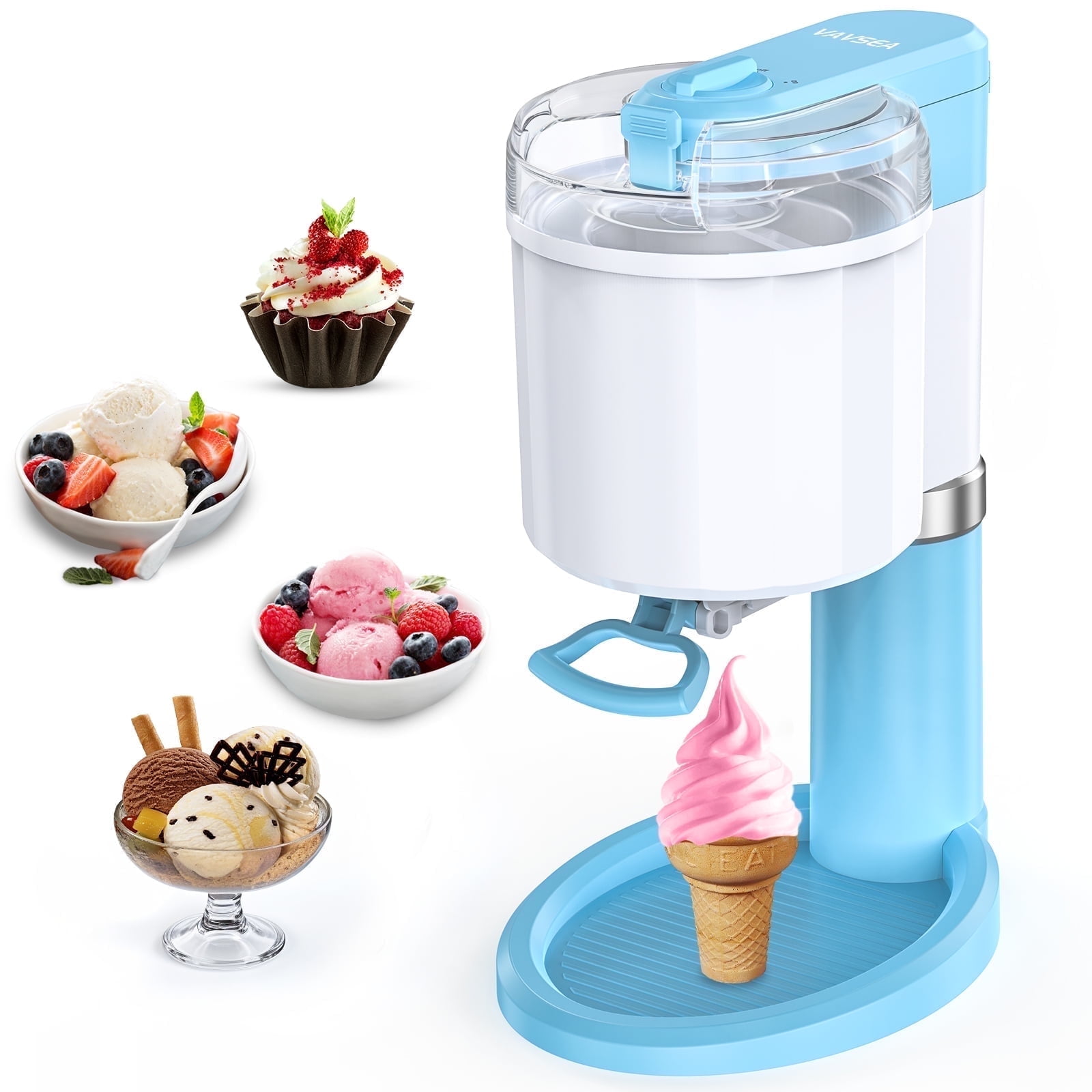 VAVSEA Ice Cream Maker, Frozen Yogurt Machine, for Homemade Gelato, Sorbet, Electric Soft Serve Maker, Christmas Gift, Blue