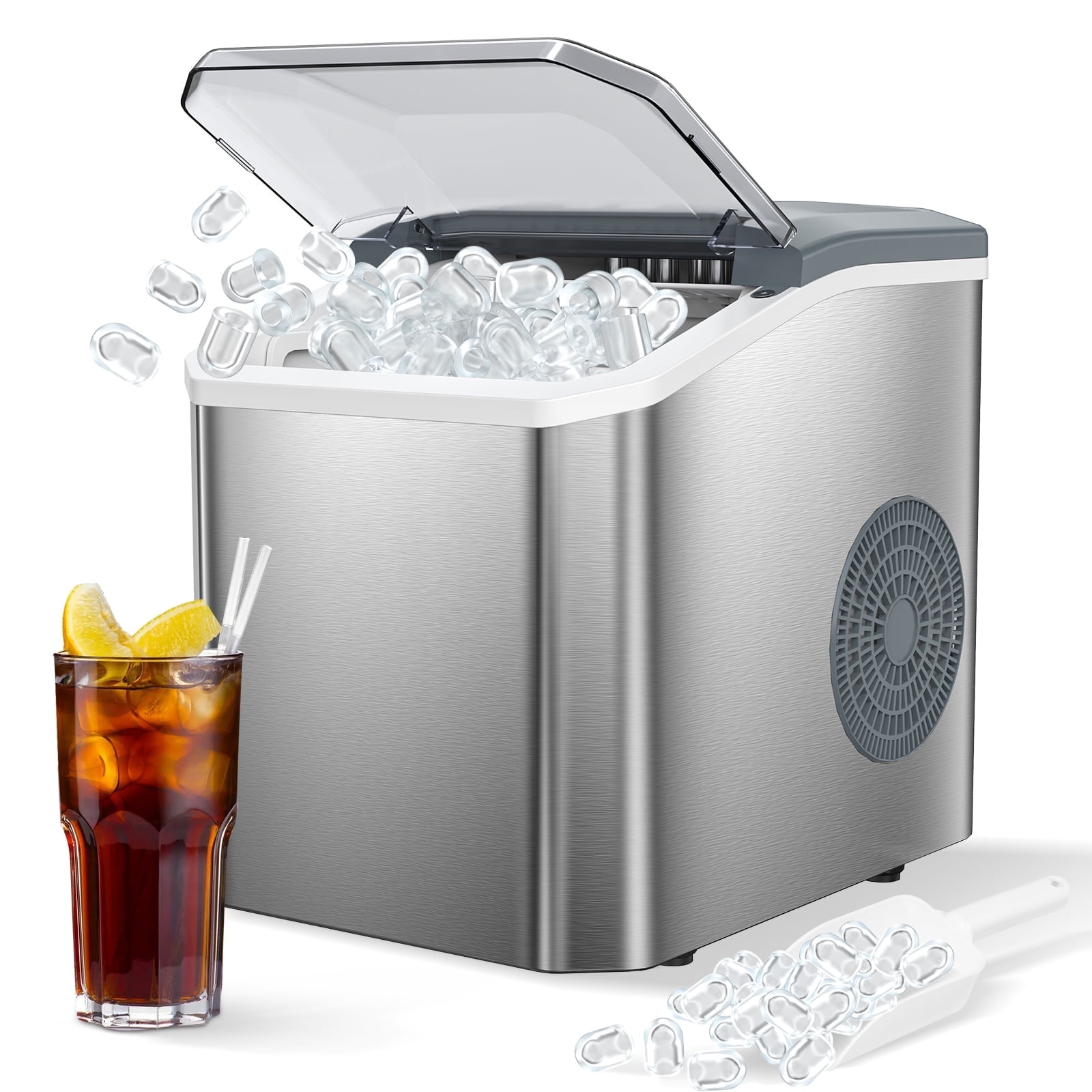 VAVSEA Ice Maker, Portable Countertop Ice Machine with 2 Sizes of Bullet Ice, Self-Cleaning, 9 Cubes Ready in 6 Mins, with Ice Scoop and Basket,for Home, Kitchen