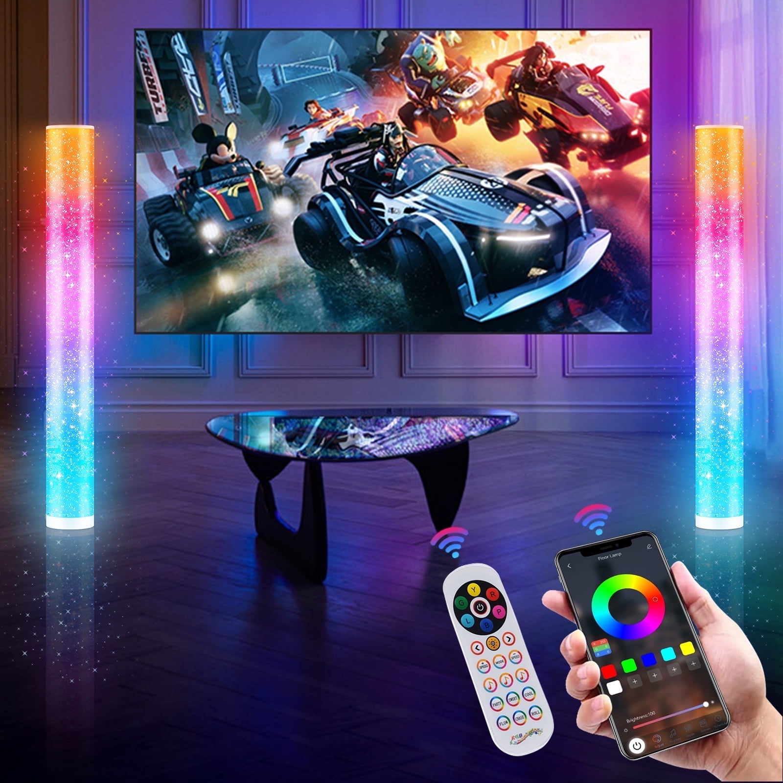 VAVSEA 2 Pack Corner Floor Lamp with Star Pattern, Smart RGB LED Floor Lamp with APP&Remote, Music Sync, 16 Million DIY Colors&Timing for Bedroom, Living Room and Gaming Room