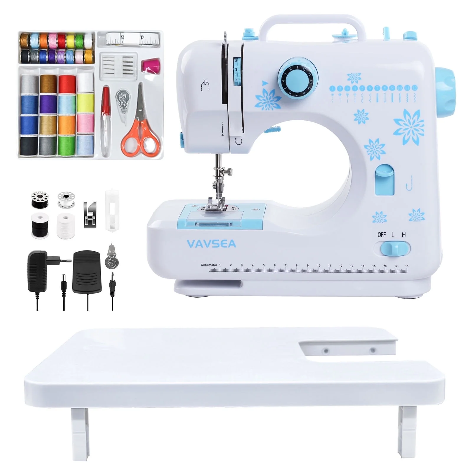 VAVSEA Sewing Machine with Extension Table, Dual Speed Portable Sewing Machine with Accessory Kit, 12 Built-in Stitches, Sewing Kit for Household Use, Perfect for Beginners, Blue