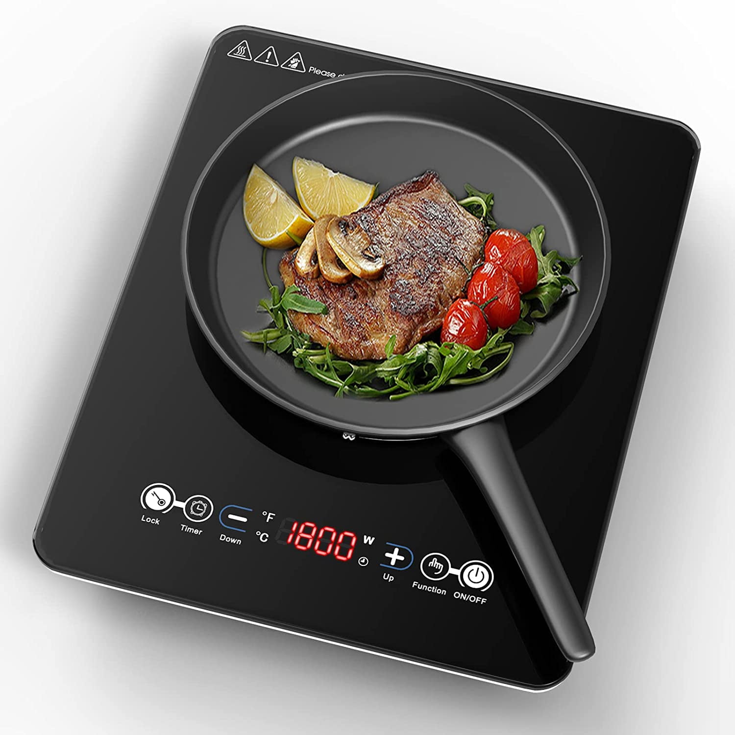VBGK Portable Induction Cooktop Single Burner 1800W 120V with Plug,Countertop Hot Plate for Cooking,3H & Auto Shutdown Induction Burner,Child Lock Electric Cooktop