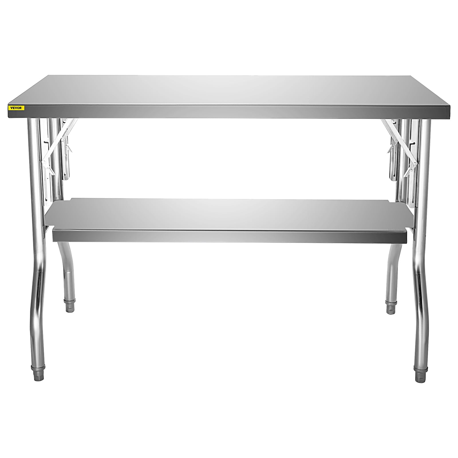 VEVOR Commercial Worktable Workstation 48x30 inch Folding Commercial Prep Table, Double-Shelf Stainless Steel Folding Table, Kitchen Work Table with 772 lbs Load Silver Stainless Steel Kitchen Island
