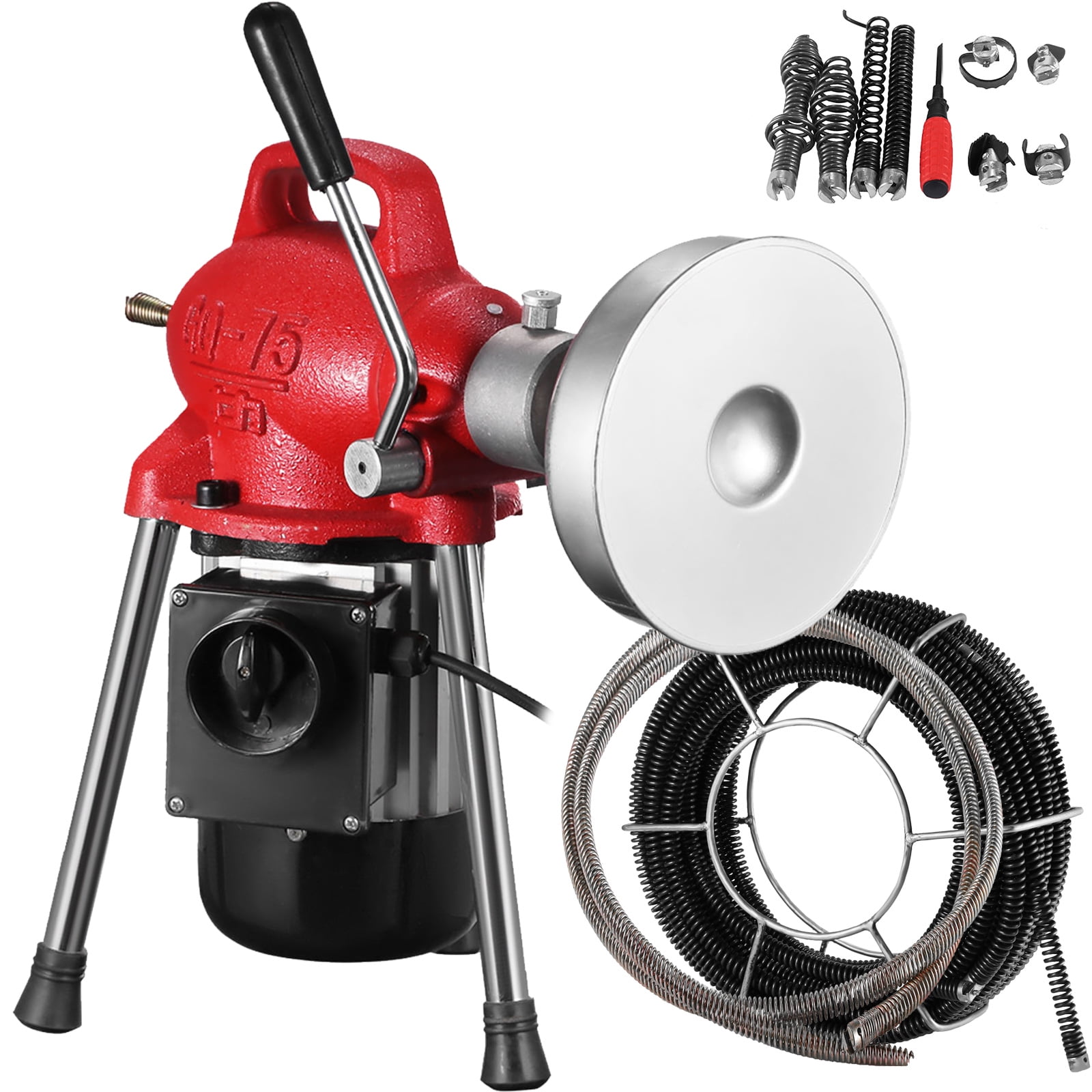 VEVOR Drain Cleaning Machine, 3/4"-4" Sectional Pipe 400PRM Snake Cleaner 500W Pipe Drain Cleaning Machine with 66' x 2/3'' Cable and 8.2' x 1/3'' Cable (Red Color)