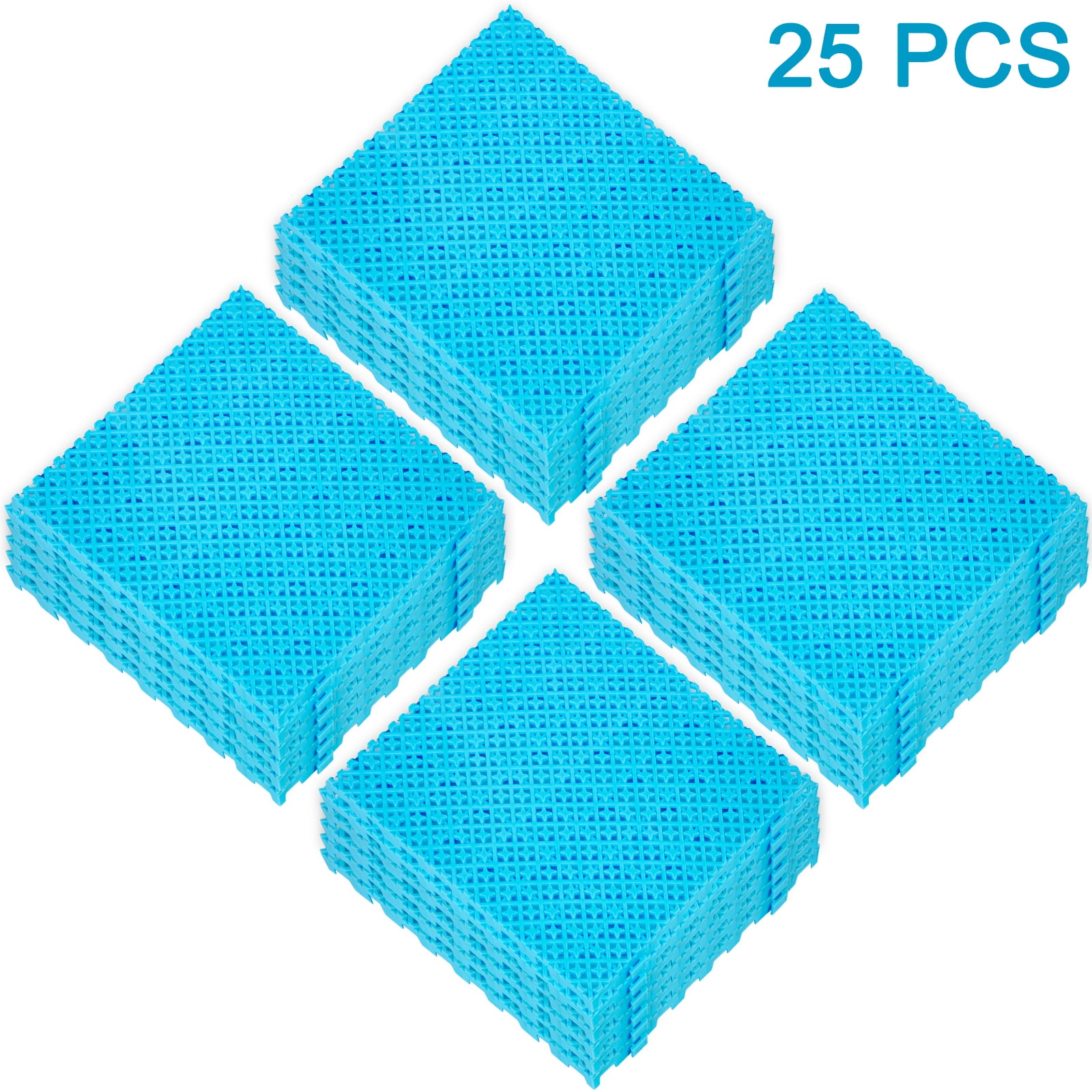 VEVOR Drainage Tiles Interlocking 25 Pack Rubber Tiles Interlocking 11.8x11.8x0.5 inches Deck Flooring Blue for Pool Shower Sauna Bathroom Deck Patio Garage