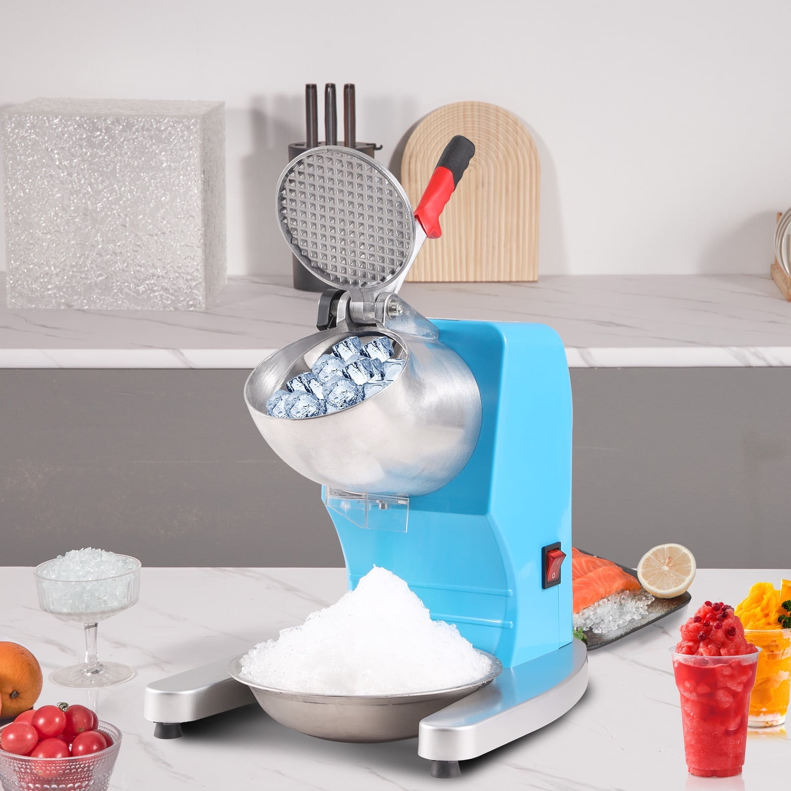 VEVOR Electric Ice Shaver Crusher 300W 220lbs/H Snow Cone Maker Machine 4 Blades 300W 1400RPM