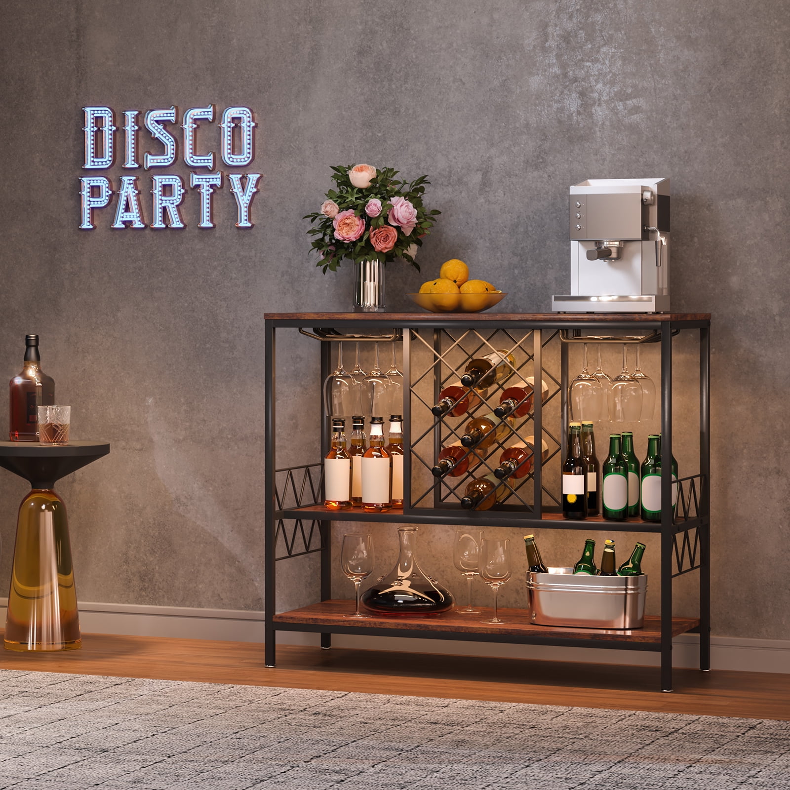 VEVOR Industrial Bar Cabinet, 39.4 x 15.7 x 33.7 Inches, Particleboard and Steel, Wine Bar Table