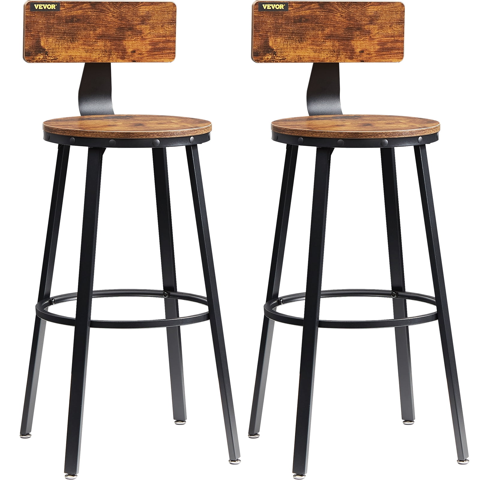 VEVOR Modern Round Shape Countser Height Bar Stools, Brown (Set of 2)