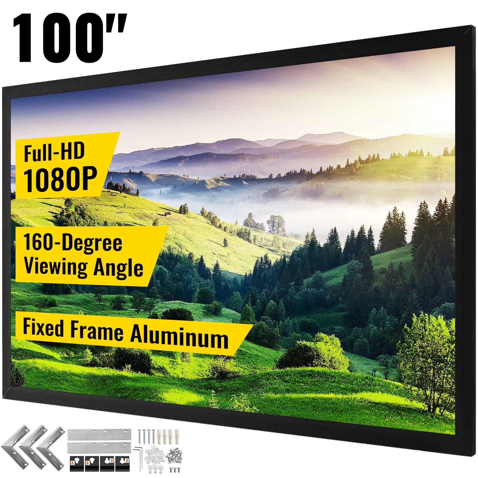 VEVORbrand Projector Screen Fixed Frame 100inch Diagonal 16:9 4K HD Movie Projector Screen with Aluminum Frame Projector Screen Wall Mounted for Home Theater Office Use