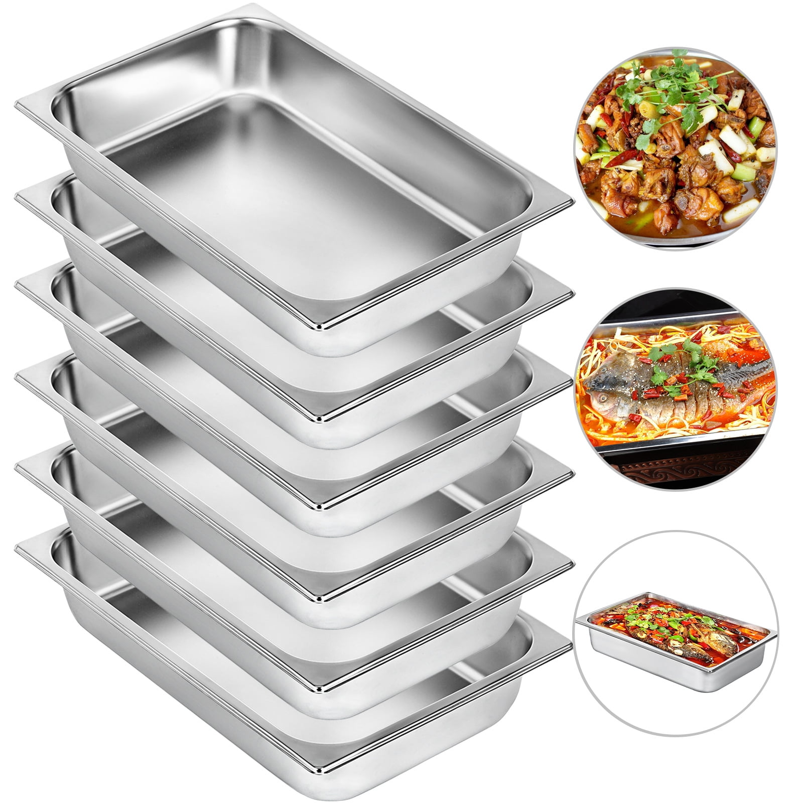 VEVORbrand 6 Pack Hotel Pans 4 inch Deep Steam Table Pan 22 Gauge,Stainless Steel 20.8"x 12.8" Full Size Hotel Pan,Electric Buffet Servers