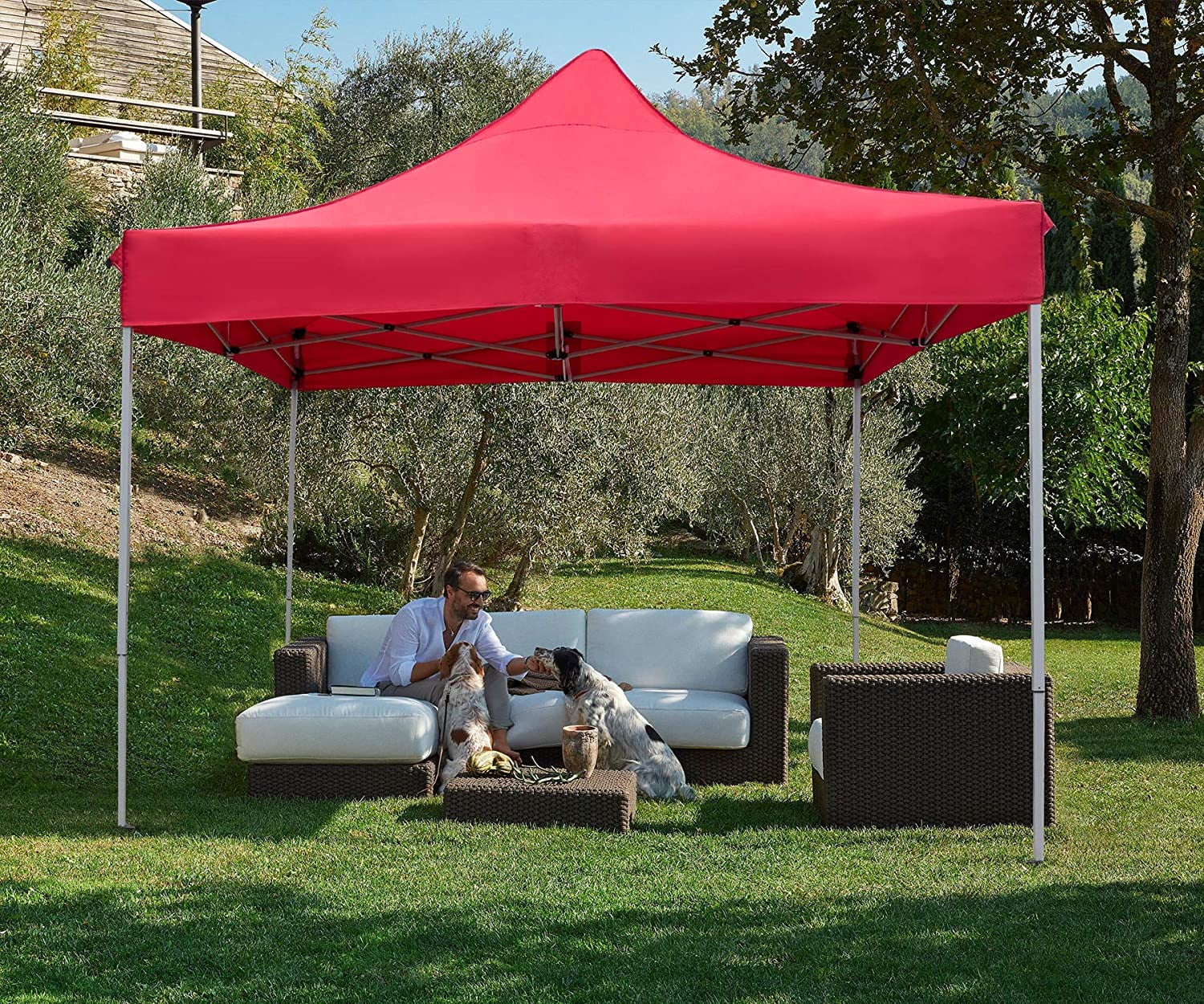 VICTAL 10' x 10' Pop-up Canopy with Straight Legs Wedding Party Tent Folding Gazebo Beach Canopy with Carry Bag, Red