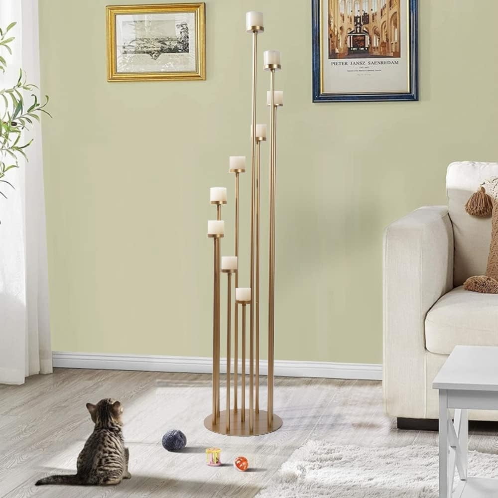 VINCIGANT Gold 9 Arm Metal Candelabra for Christmas Wedding Halloween Party Decoration, 46.3 inch