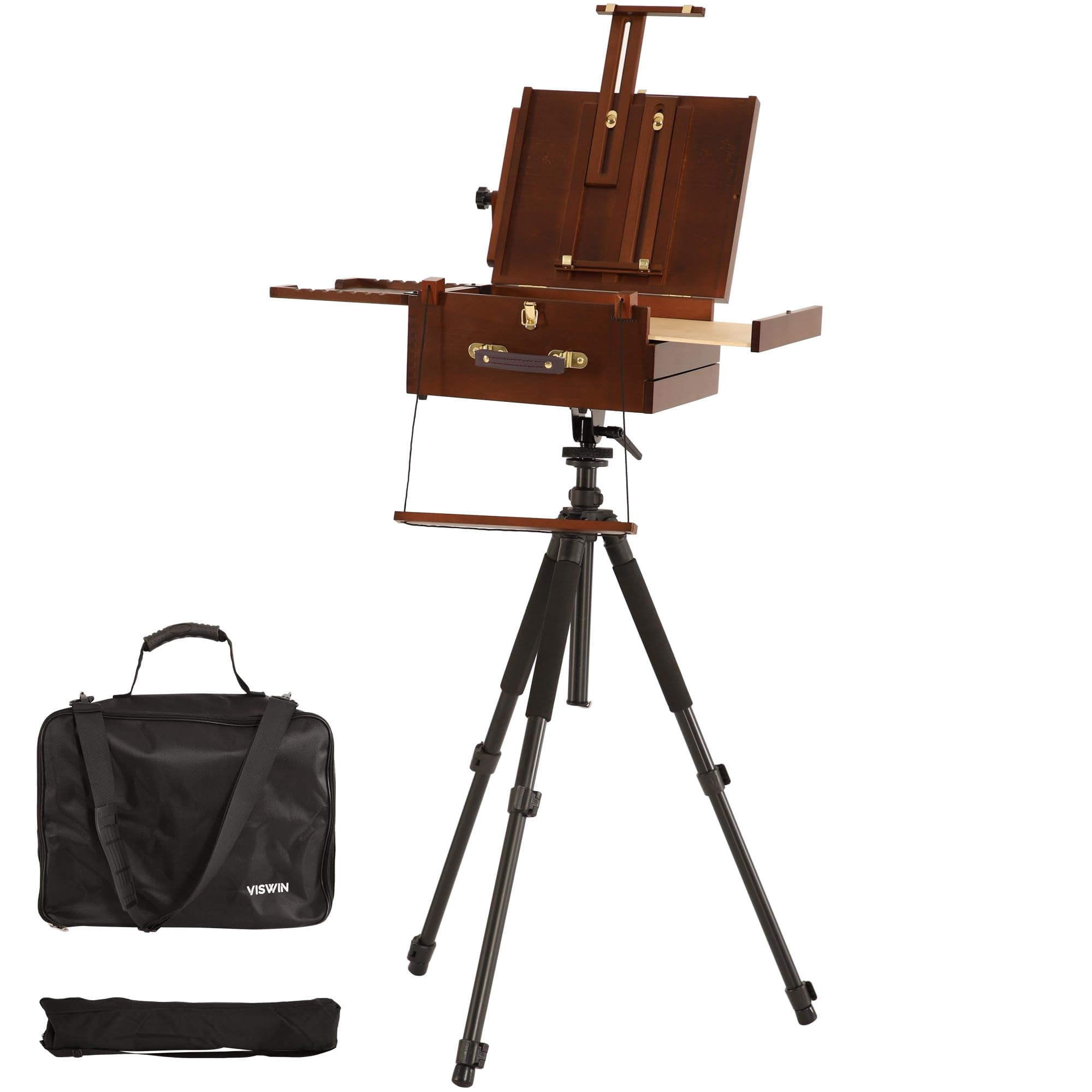 VISWIN Portable Plein Air Easel, Pochade Box with Aluminum Tripod & 2 Nylon Carry Bags