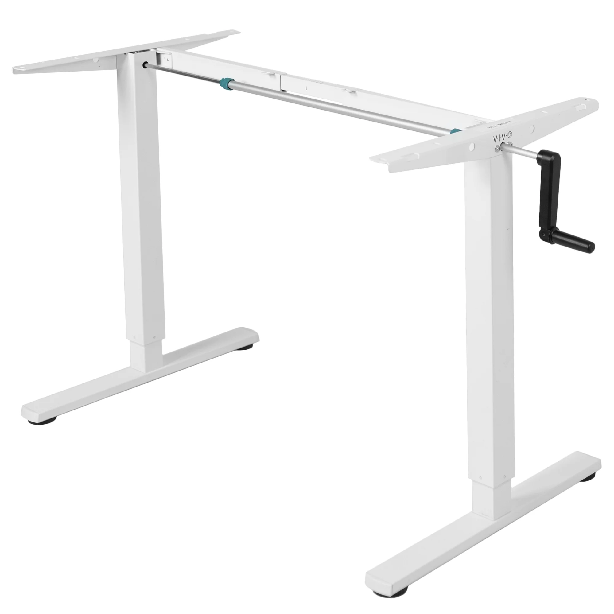 VIVO White Manual Height Adjustable Stand Up Desk Frame Crank System