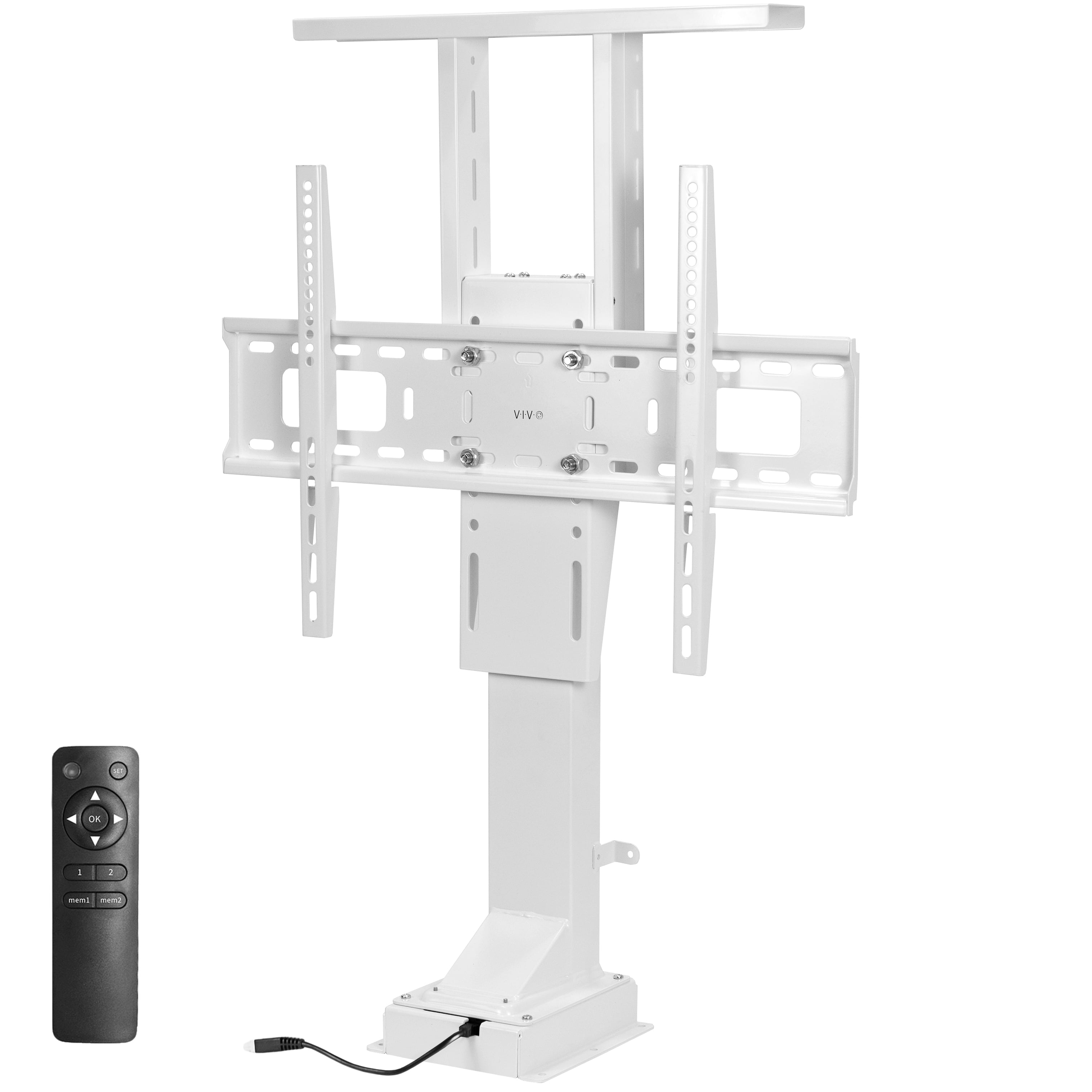 VIVO White TV Motorized Vertical Stand Lift 37" to 55", Height Adjustable Mount