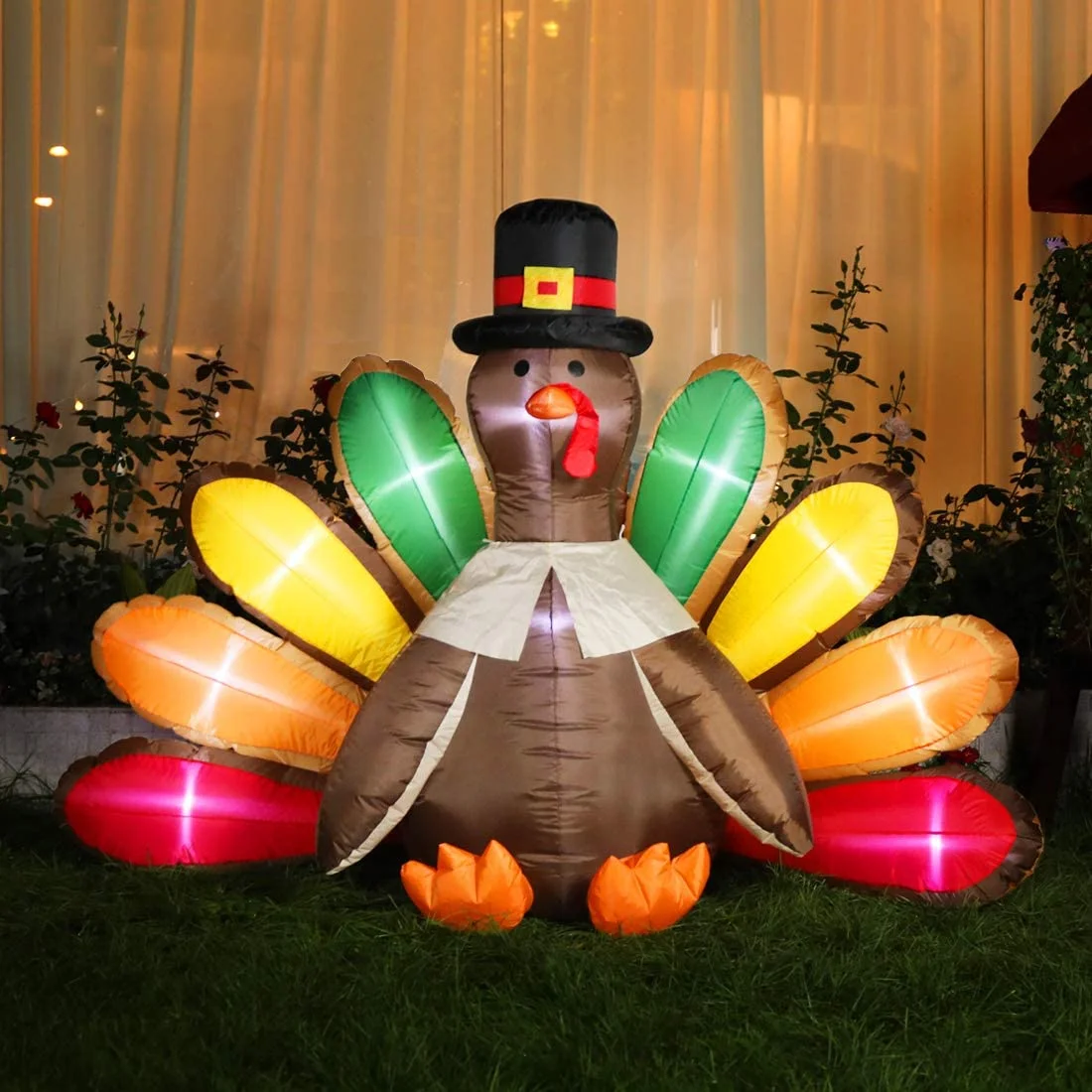 VIVOHOME 5ft Height Thanksgiving Inflatable LED Lighted Turkey with Hat Lawn Yard
