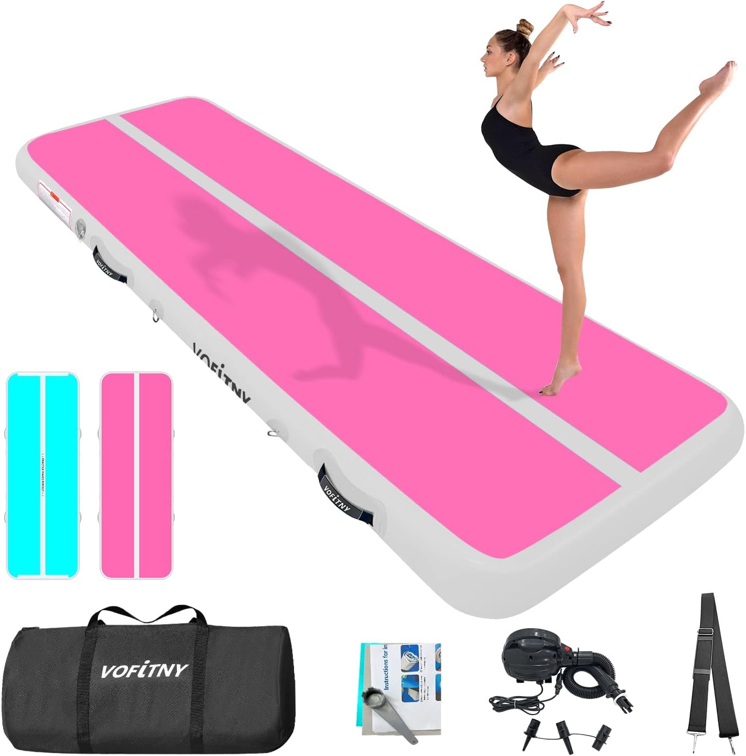 VOFiTNY 4-Inch Inflatable Gymnastics Mat, 10ft x 3.3ft, Pink