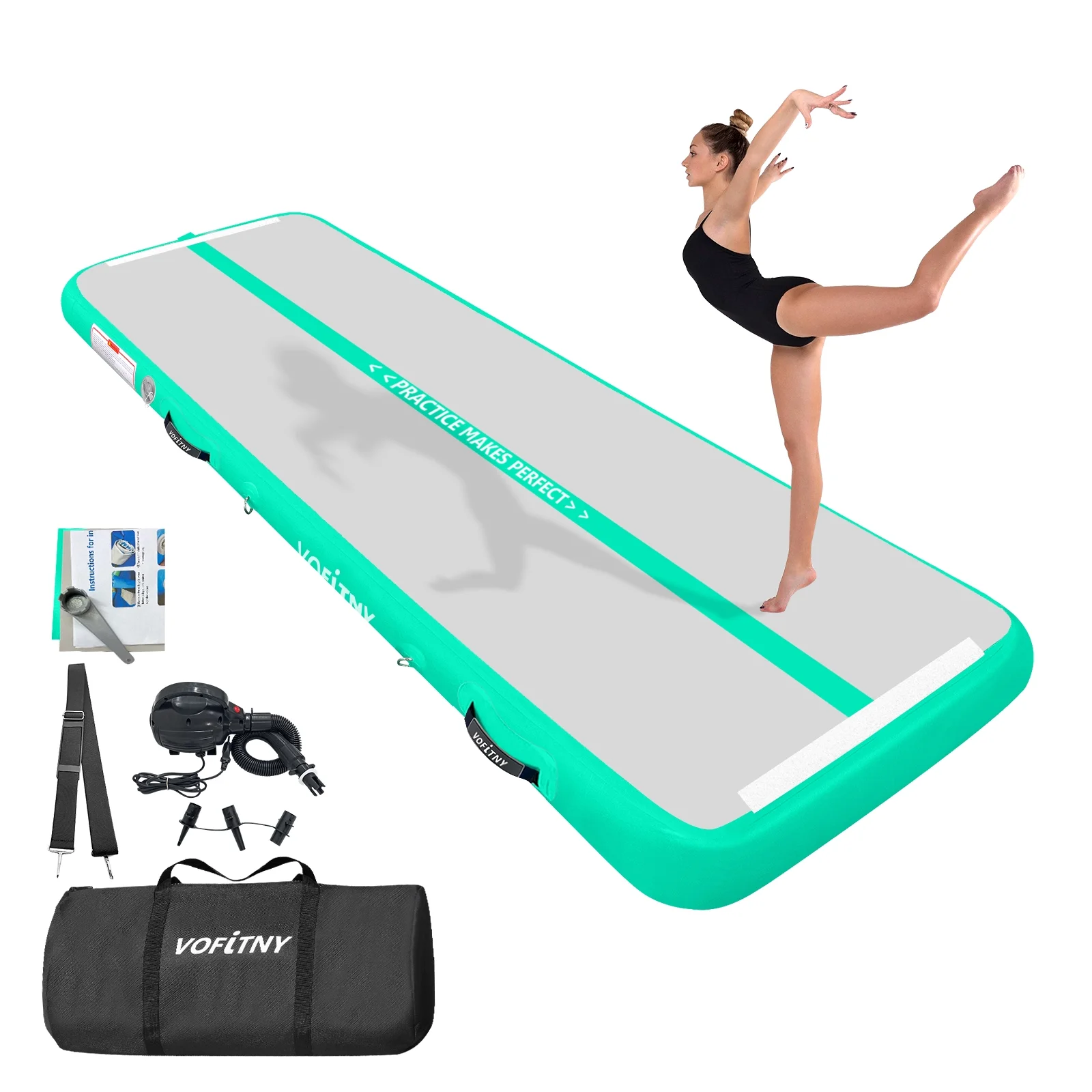 VOFiTNY 6.6 ft x 3.3 ft Green Exercise Mat with Electric Air Pump