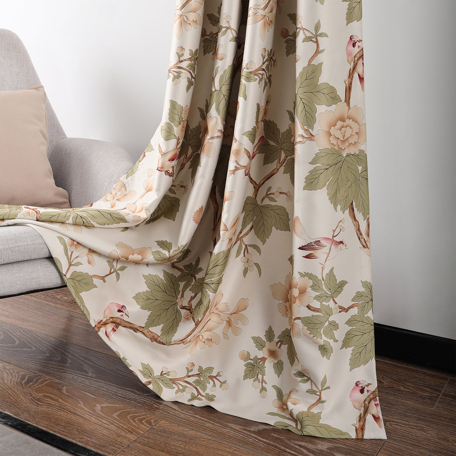 VOGOL Thermal Insulated Floral Blossoming Blackout Curtains, Room Darkening Window Panel Drapes for Bedroom, Living Room, Grommet Top, W52xL84, 2 Panels