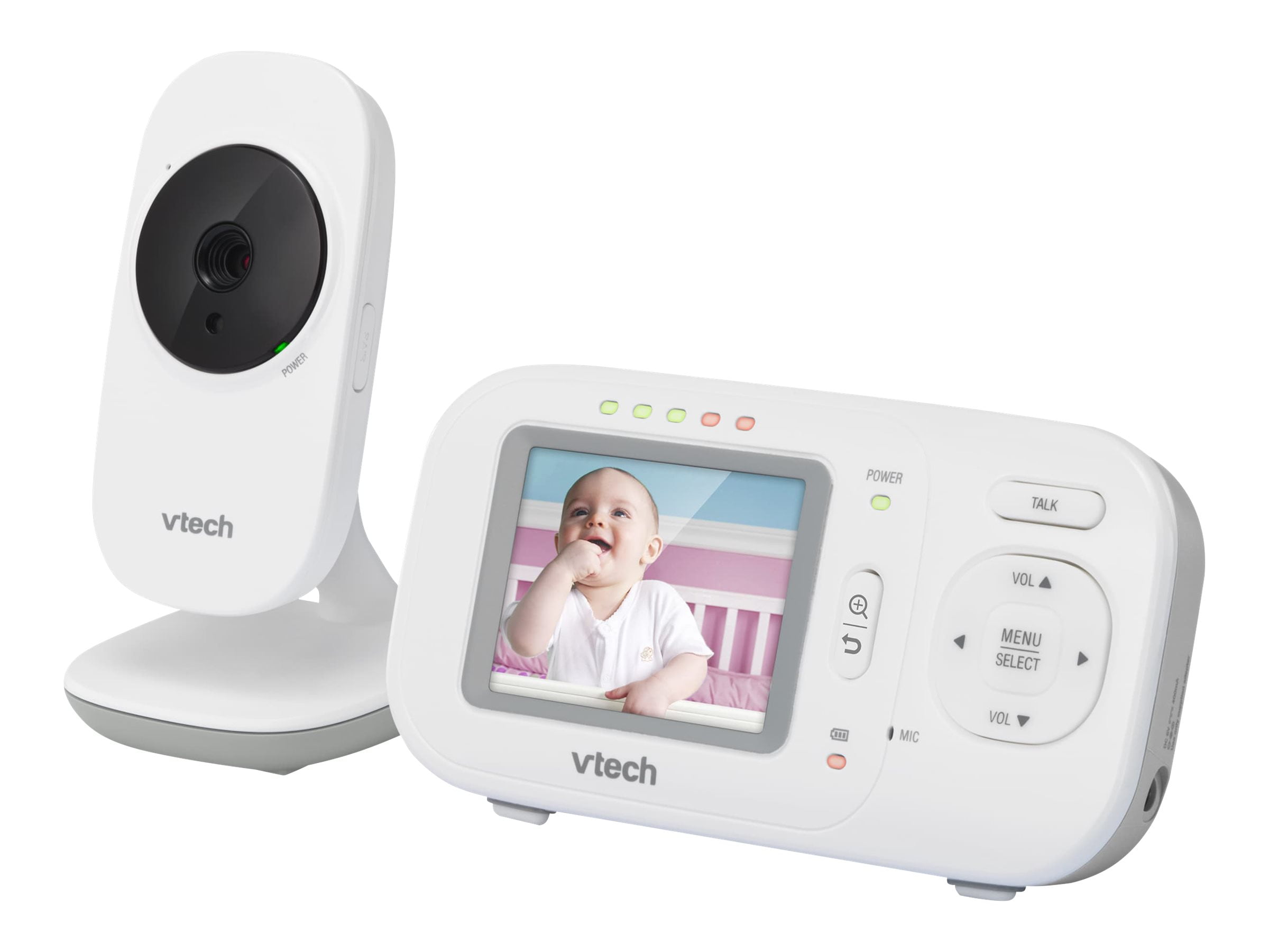 VTech 2-Piece Video Baby Monitor System with 2.4" Color LCD Screen, Automatic Night Vision, White
