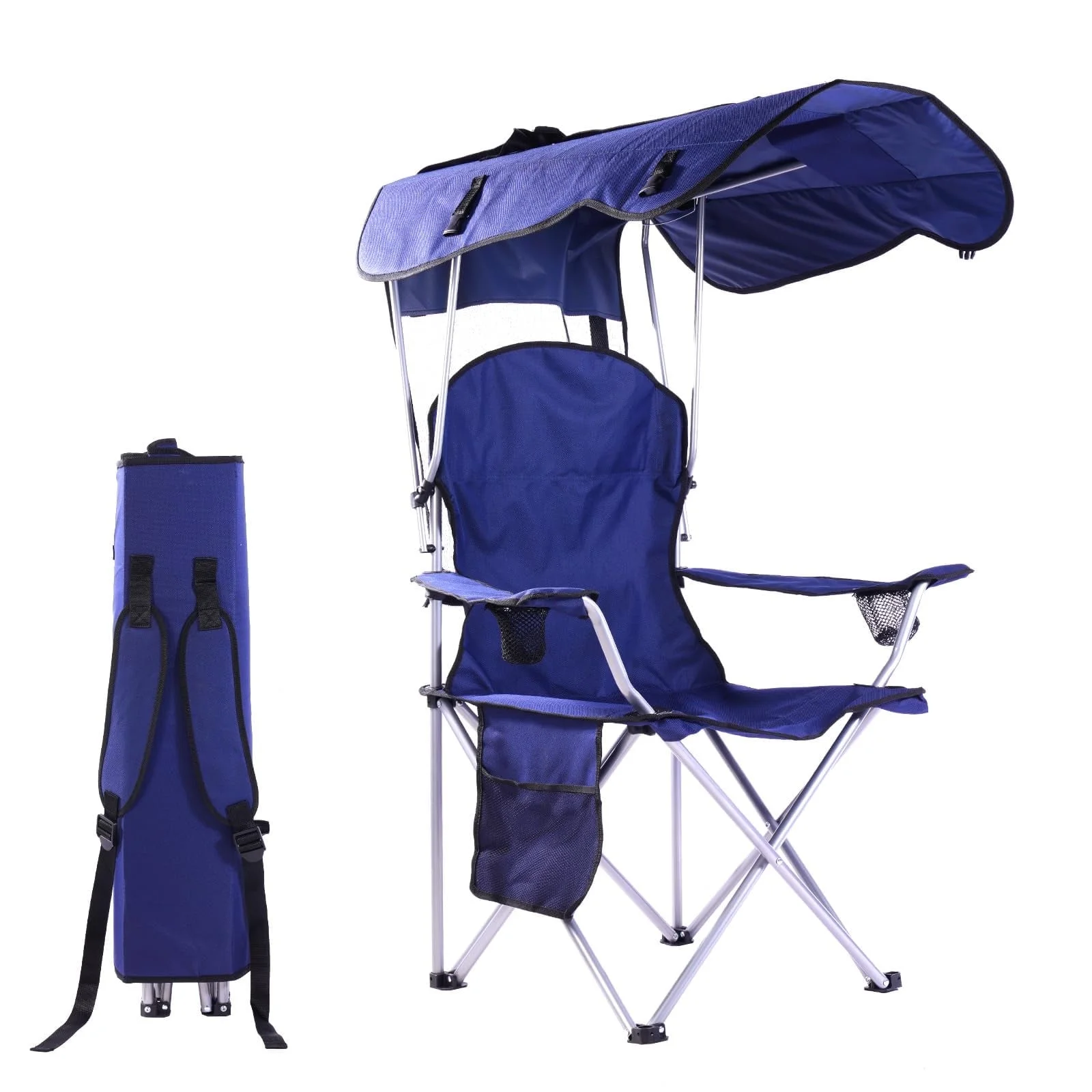 VTOY Camping Chair with Canopy Portable Beach Chair for Outdoors Foldable Camping Chairs for Adults with Cup Holder(Navy)