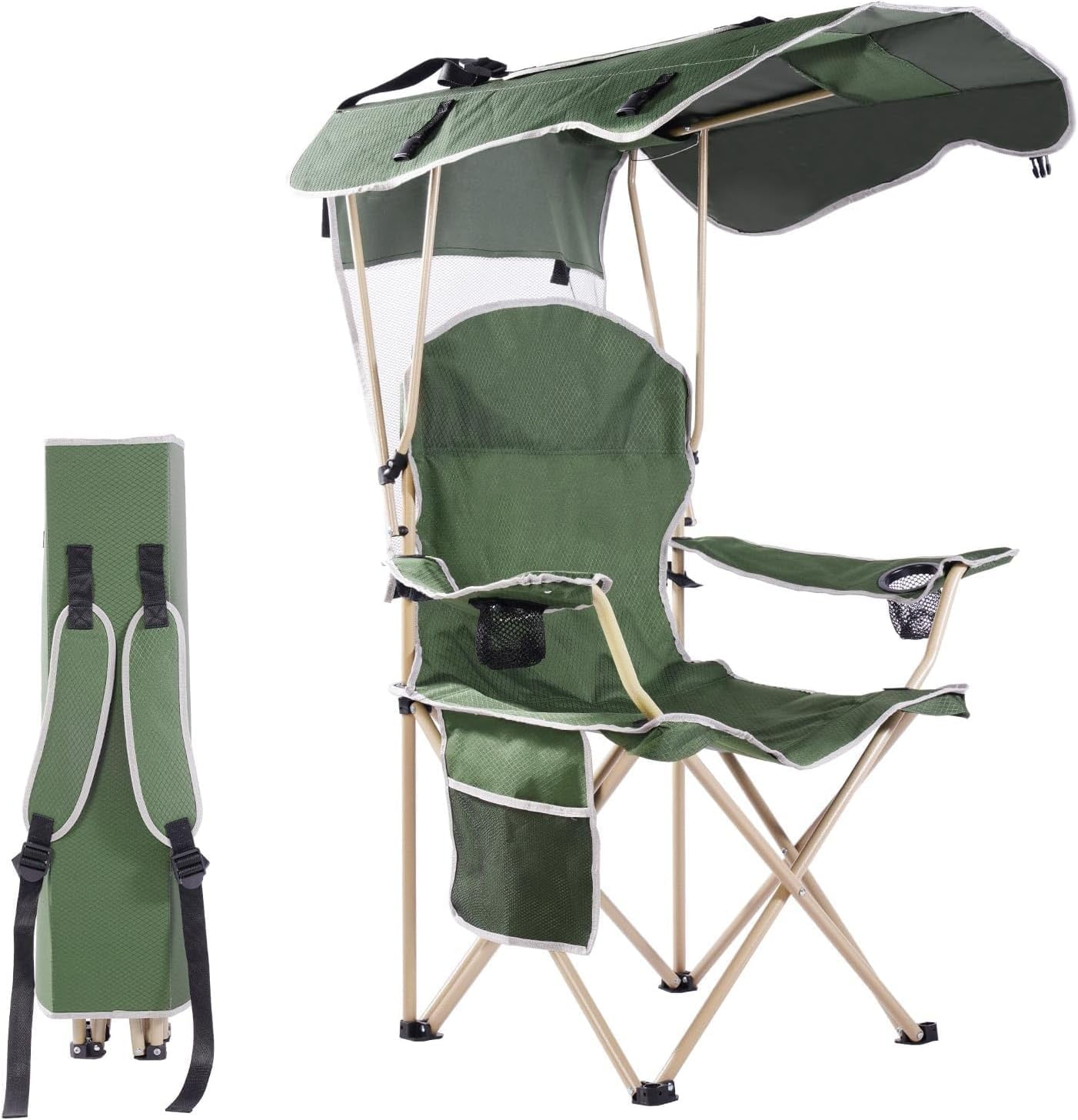 VTOY Folding Chair with Canopy Portable Chair with Shade for Outside Beach Chairs for Adults Chair with Shade Canopy Camping Chairs for Outdoors(Olive Green)