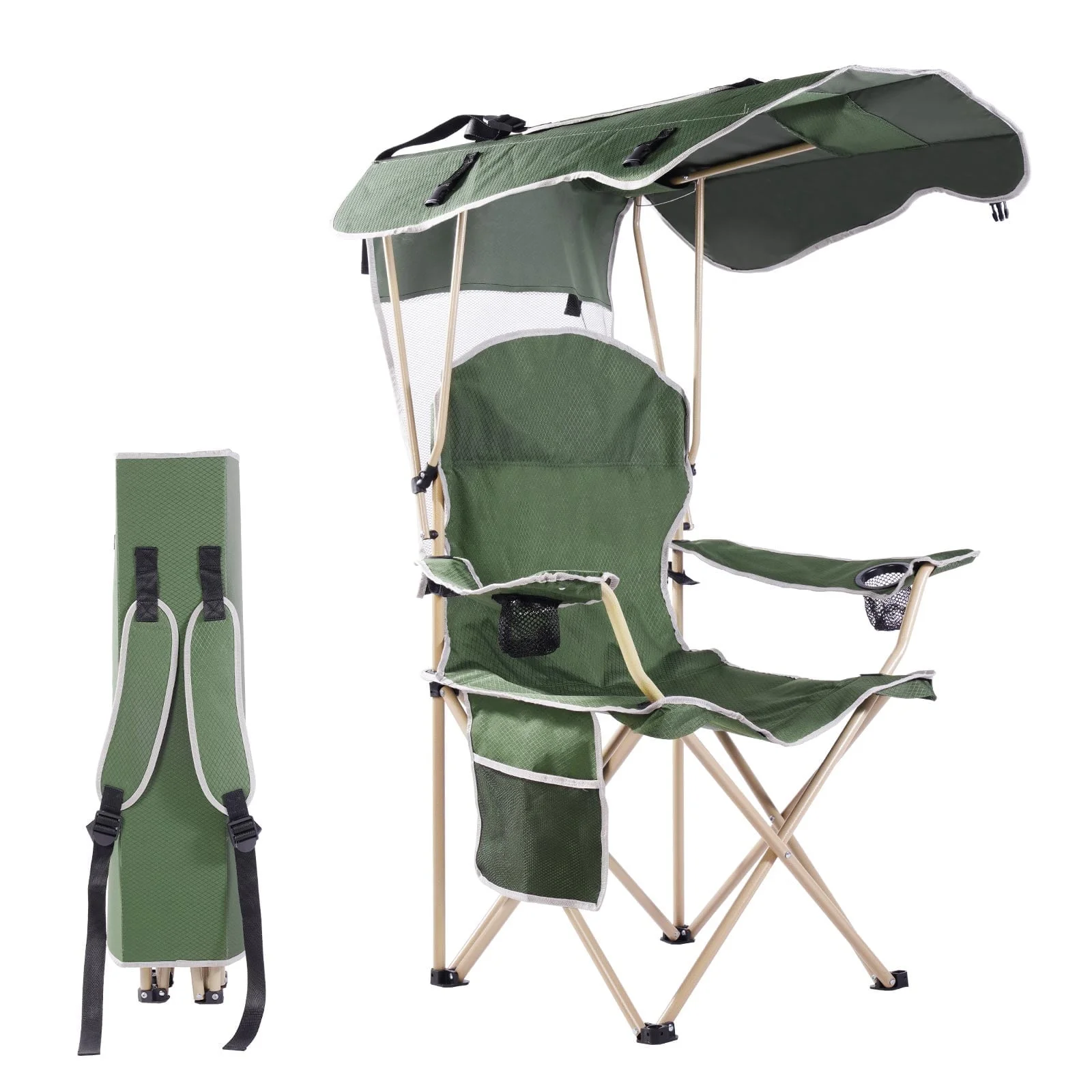 VTOY Camping Chair with Canopy Portable Canopy Camping Chairs with Shade for Outside Folding Beach Chairs with Shade for Adults(Olive Green)