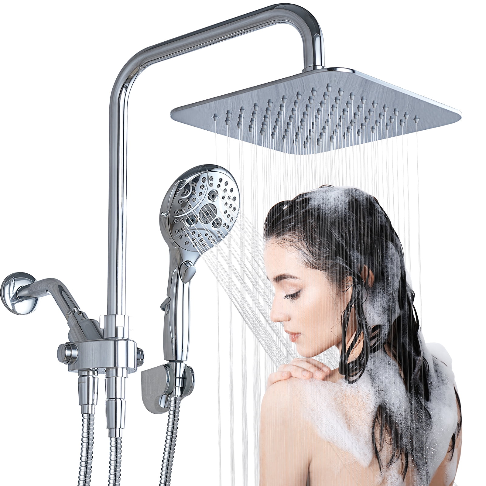 VXV Shower Head 8" Rain Shower Head with Handheld Spray Combo 6 Settings, High Pressure Shower Heads, 71" Shower Hose, Chrome