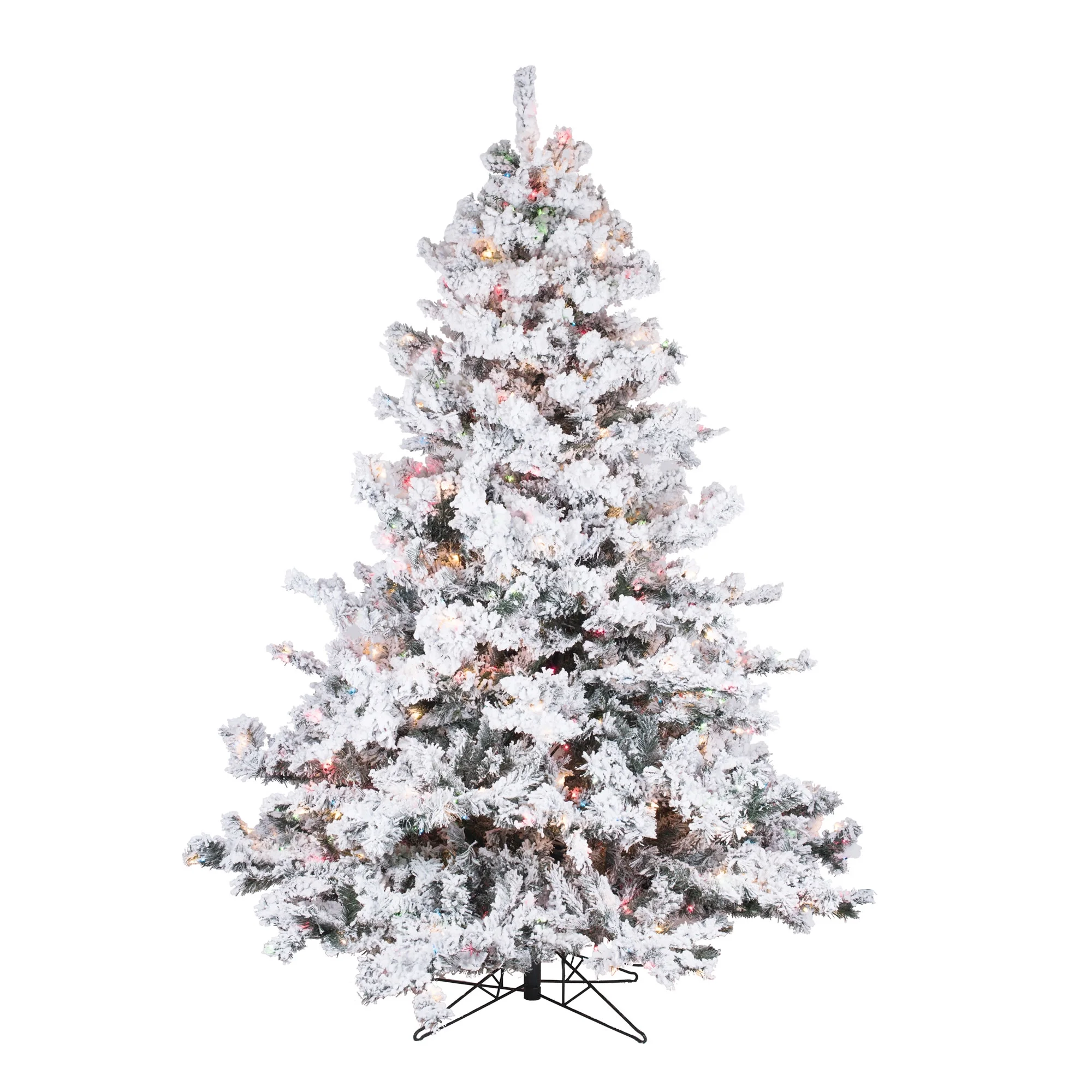 Vickerman Pre-Lit 6.5' Flocked Alaskan Artificial Christmas Tree, Multicolor Lights