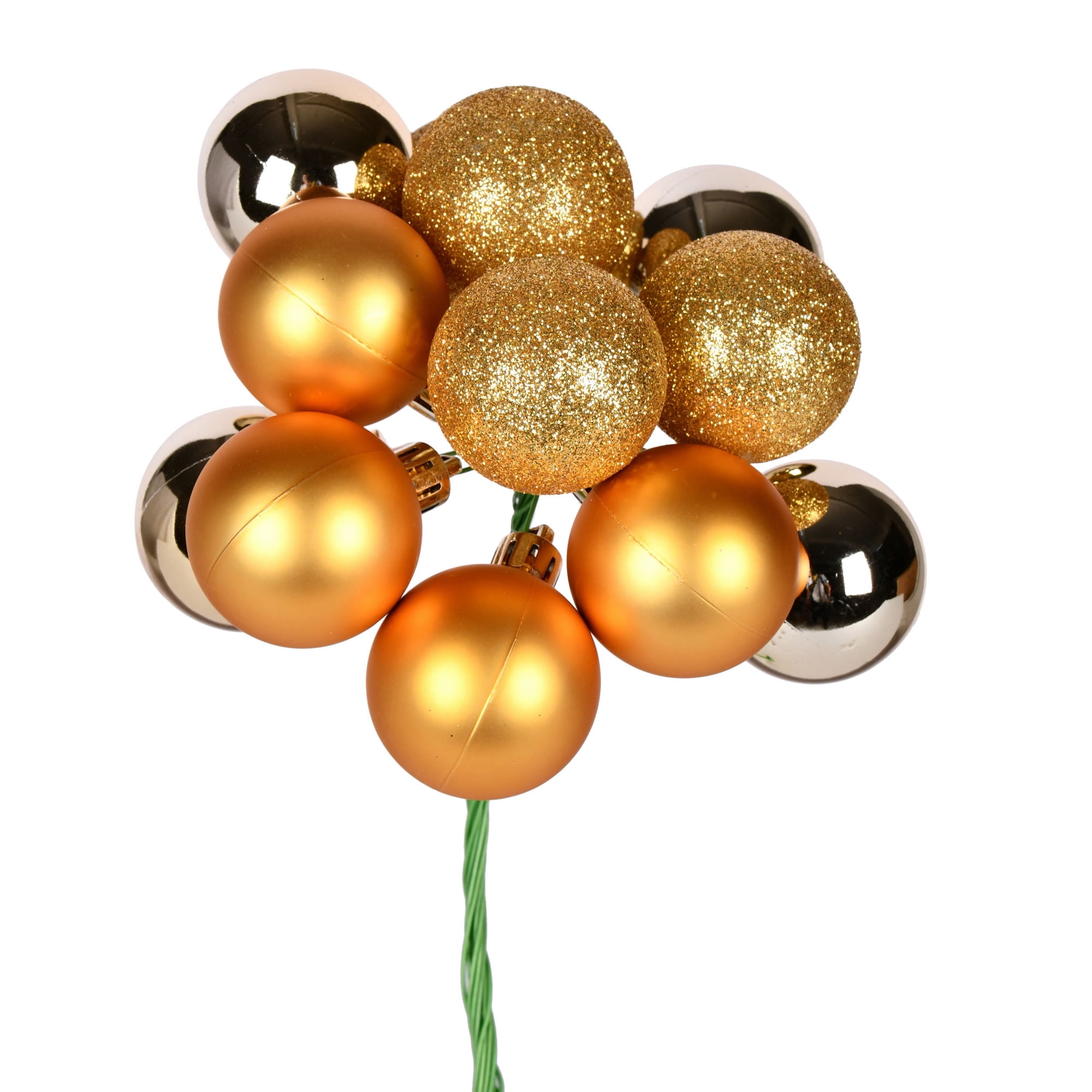 Vickerman 12" Gold Ball Ornament Christmas Pick, 4 per set