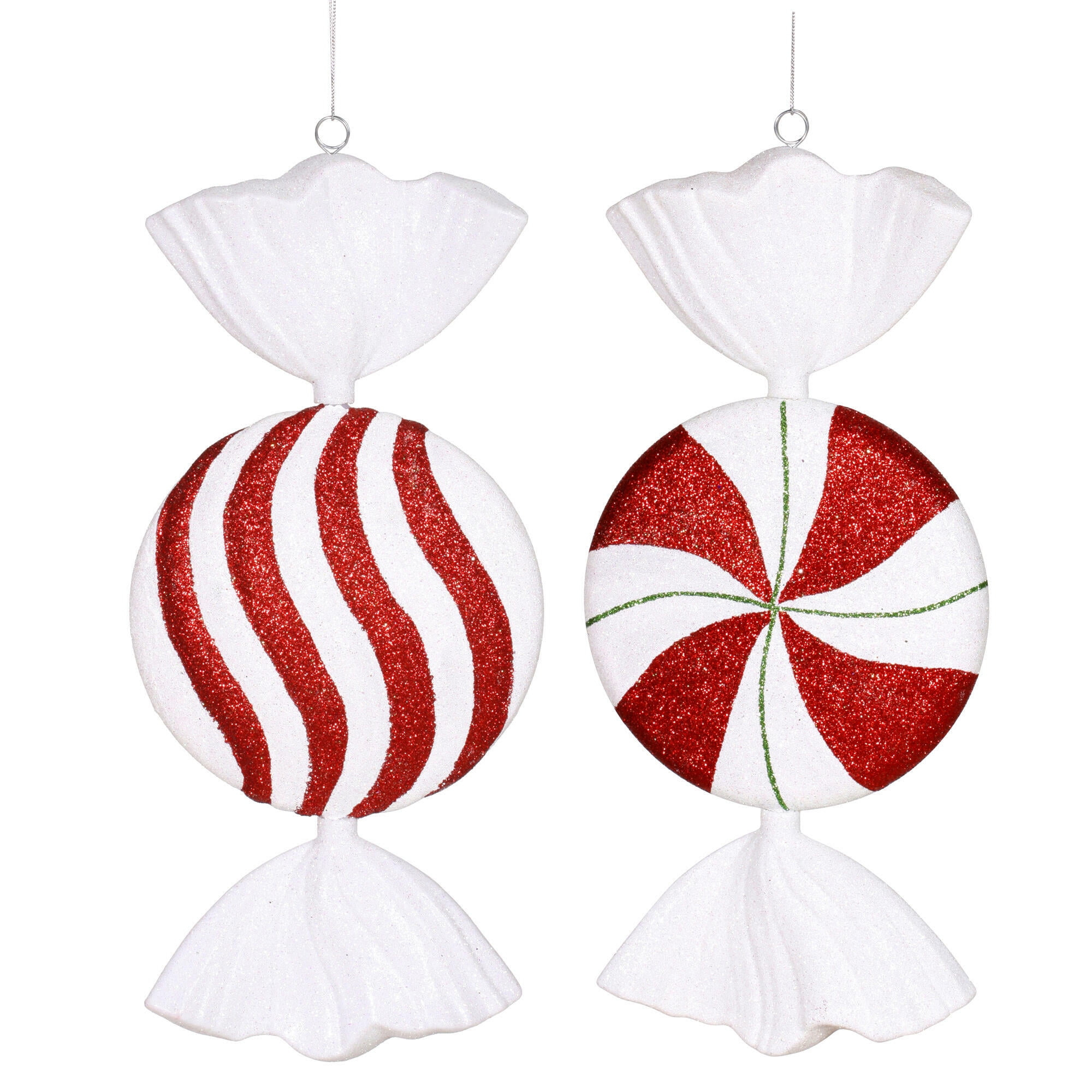 Vickerman 18" Red-White-Green Flat Peppermint Candy Christmas Ornament, 2 per Bag