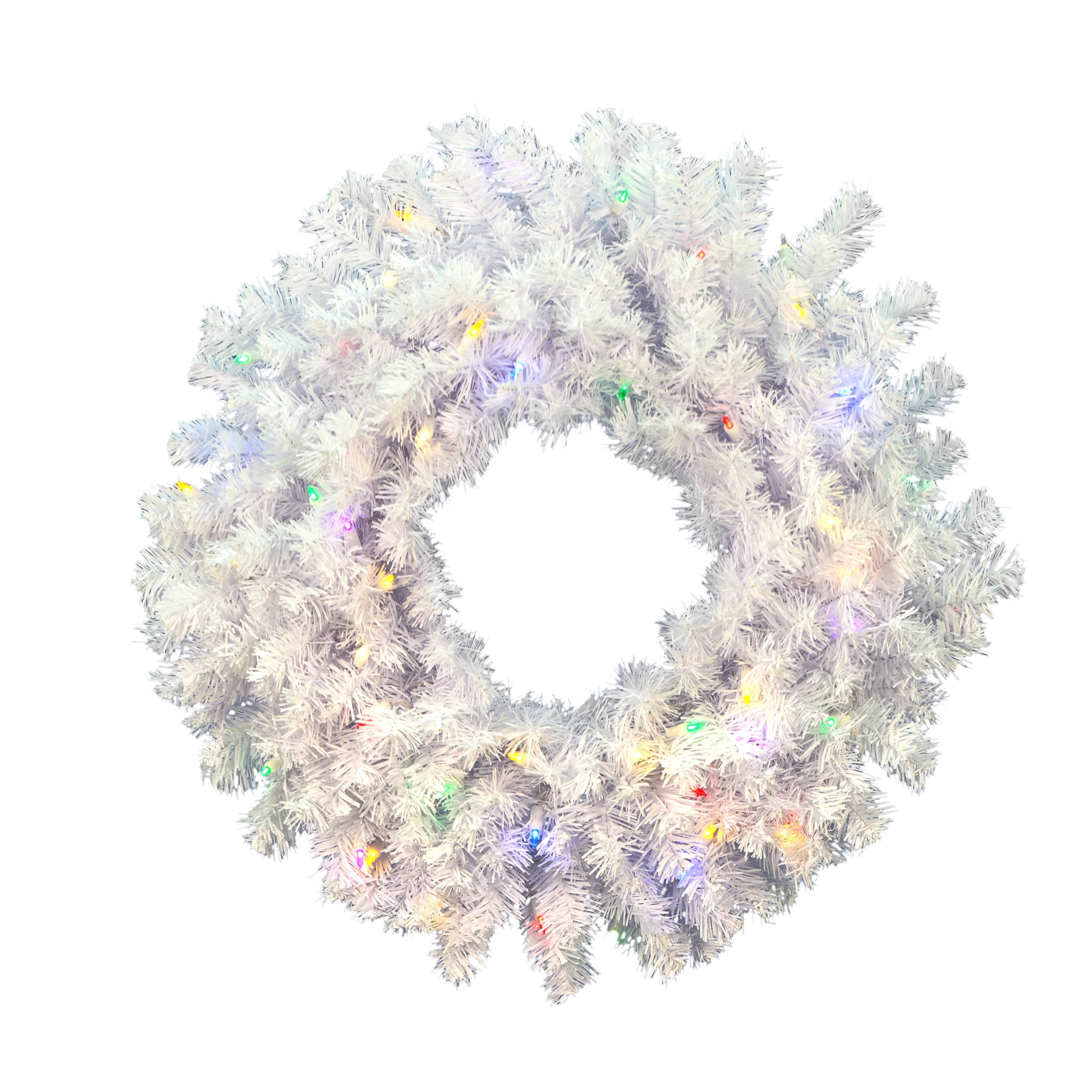 Vickerman 20" Crystal White Artificial Christmas Wreath, Multi-Colored LED Mini Lights