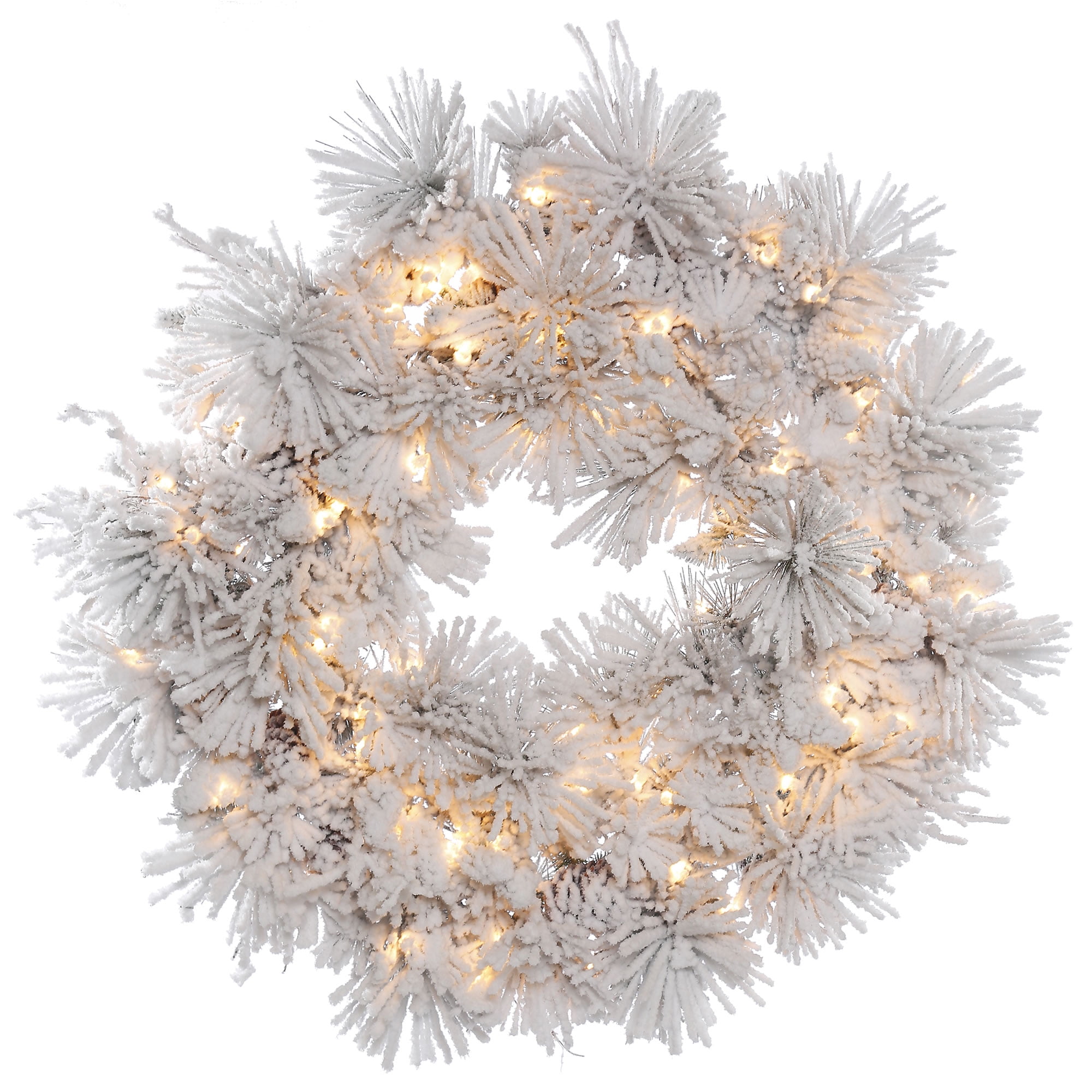 Vickerman 30" Flocked Alberta Artificial Christmas Wreath, Clear Dura-lit Incandescent Lights