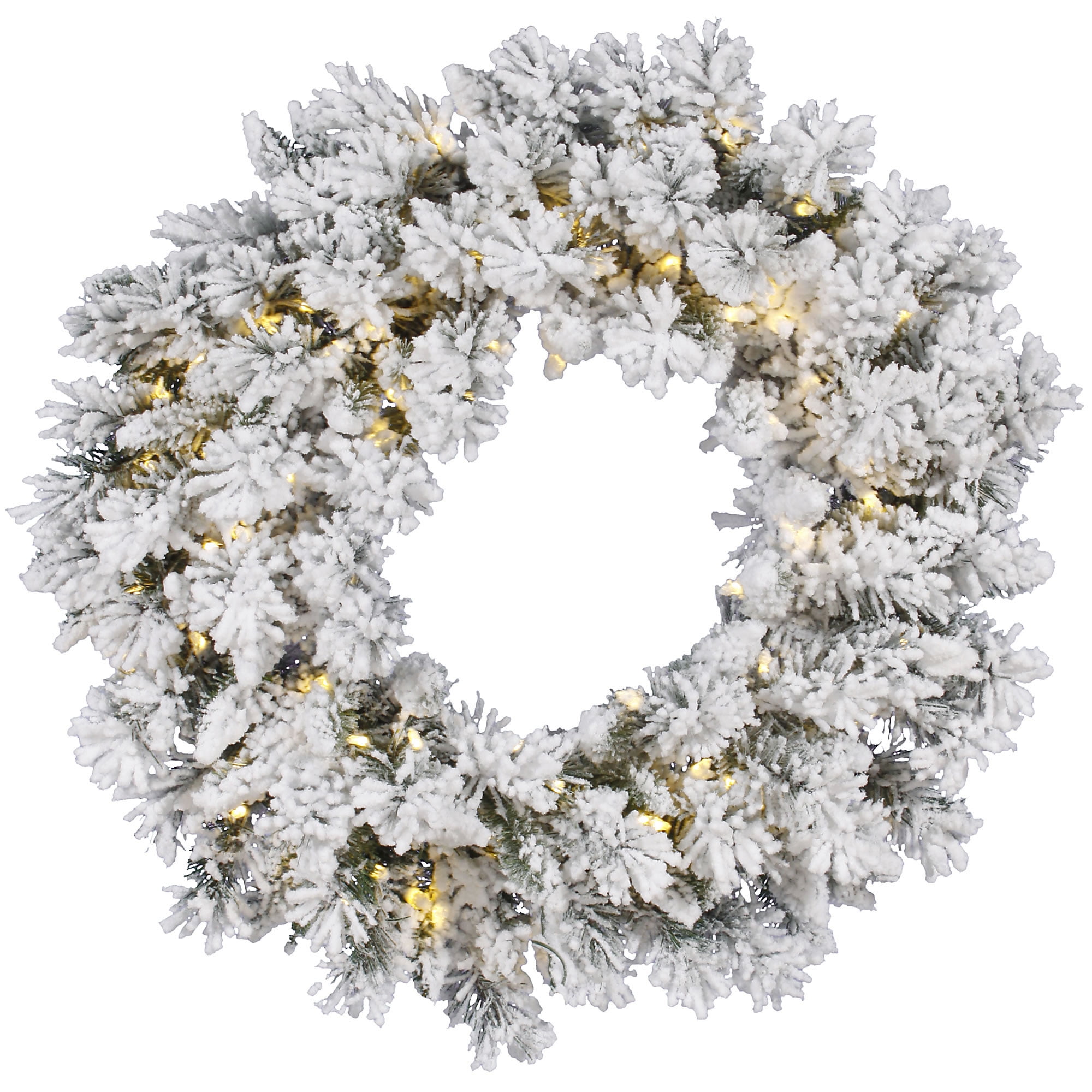 Vickerman 30" Flocked Snow Ridge Artificial Christmas Wreath, Warm White LED Lights