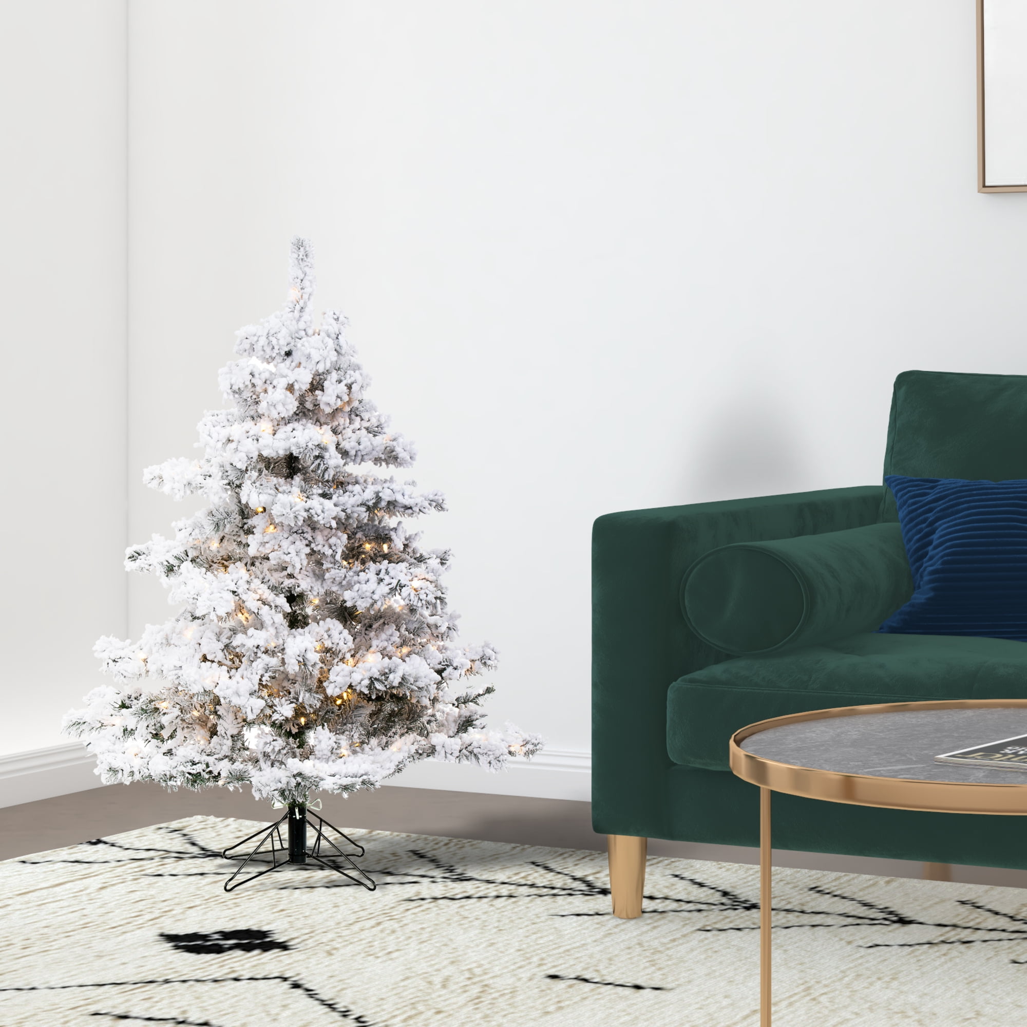 Vickerman 4.5' Flocked Alaskan Pine Artificial Christmas Tree, Warm White Single Mold LED lights