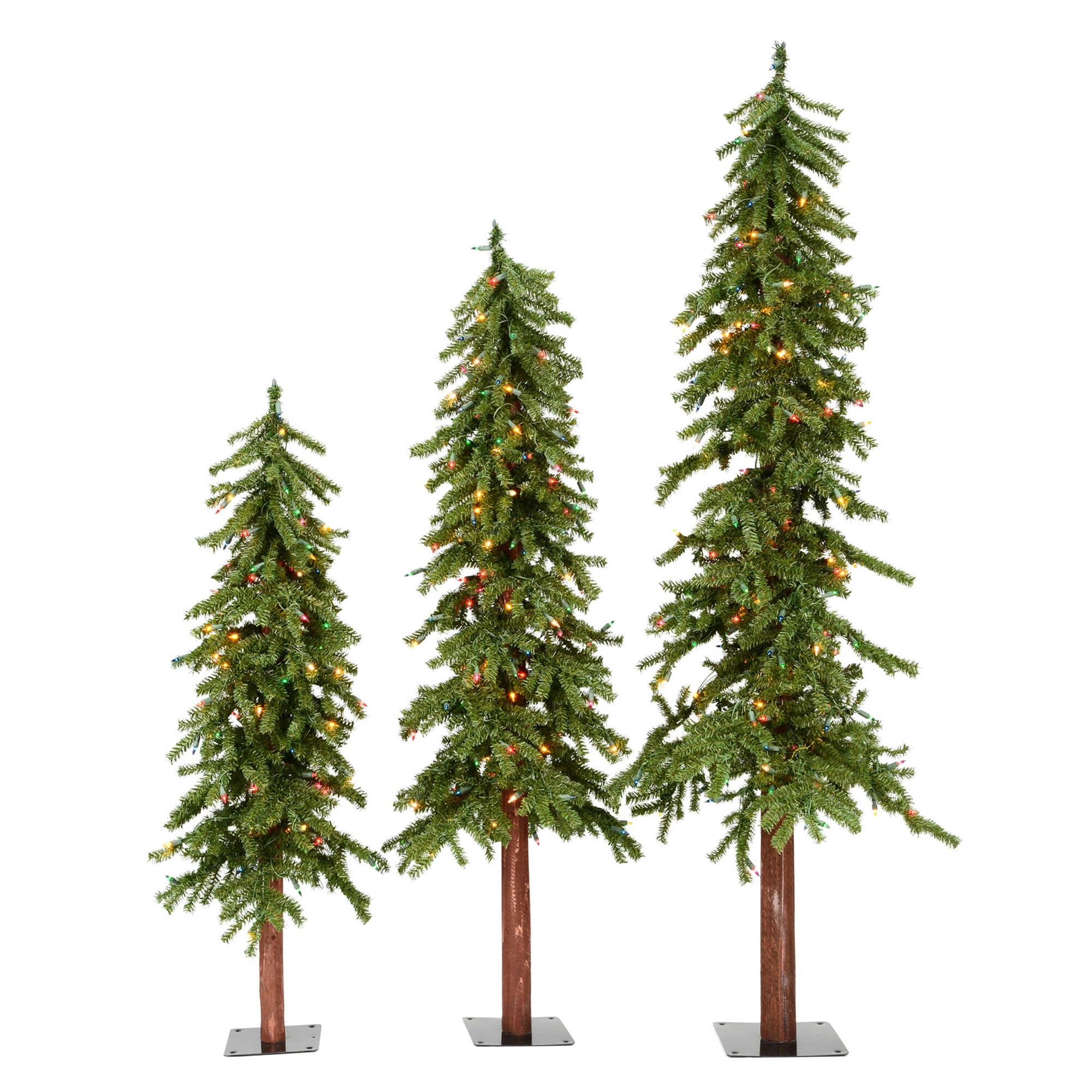 Vickerman 4' 5' 6' Natural Alpine Artificial Christmas Tree Set, Multi-colored LED Lights, Set of 3