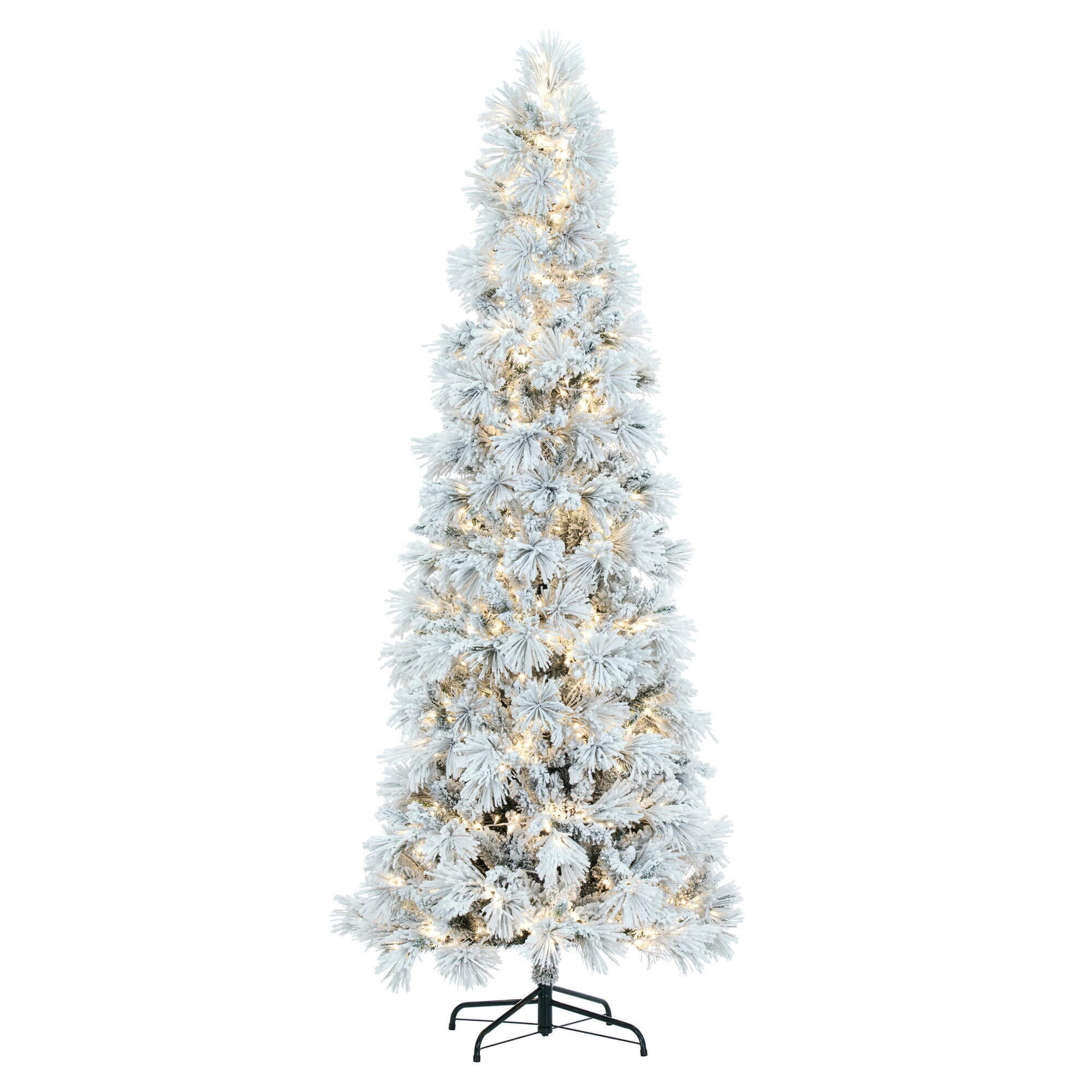 Vickerman 5' x 26" Flocked Atka Pencil Artificial Christmas tree, Warm White LED Lights.