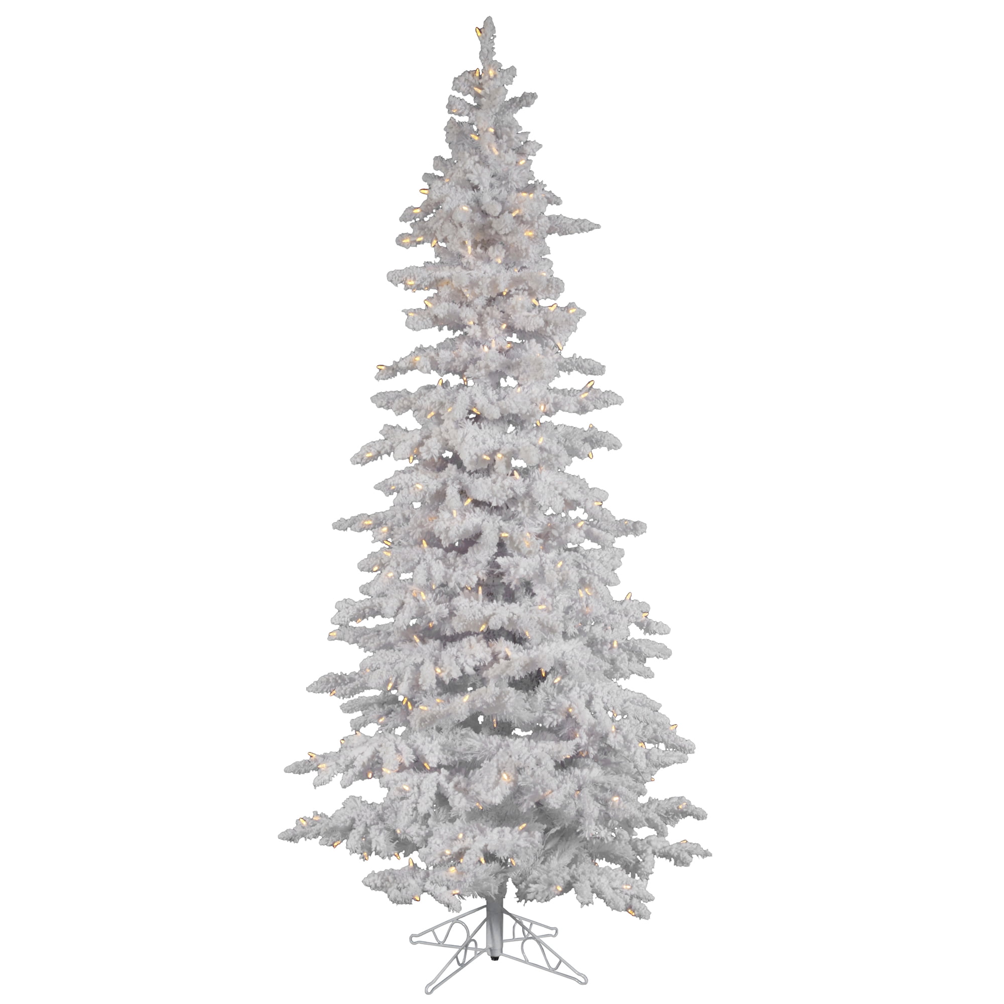 Vickerman 6.5' Flocked White Slim Artificial Christmas Tree, Warm White LED Lights