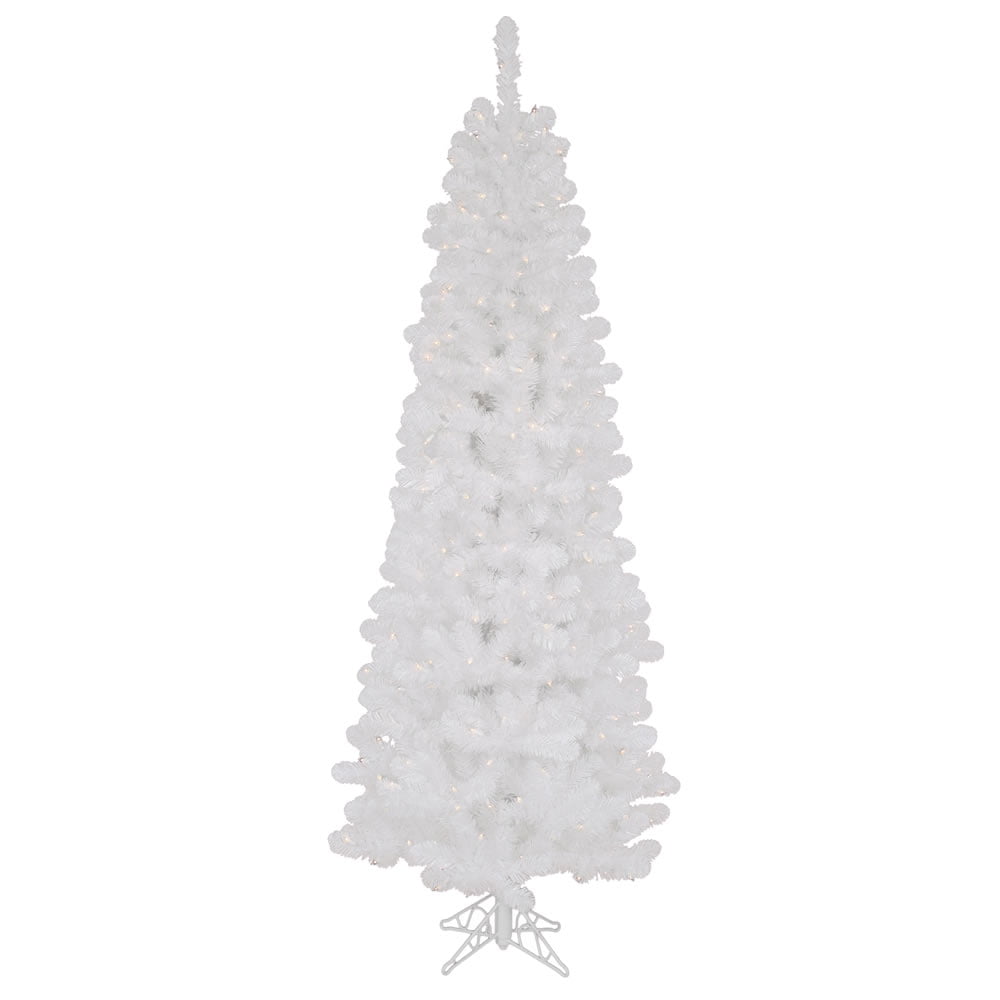 Vickerman 7.5' White Salem Pencil Pine Artificial Christmas Tree, Clear Dura-lit Incandescent Lights