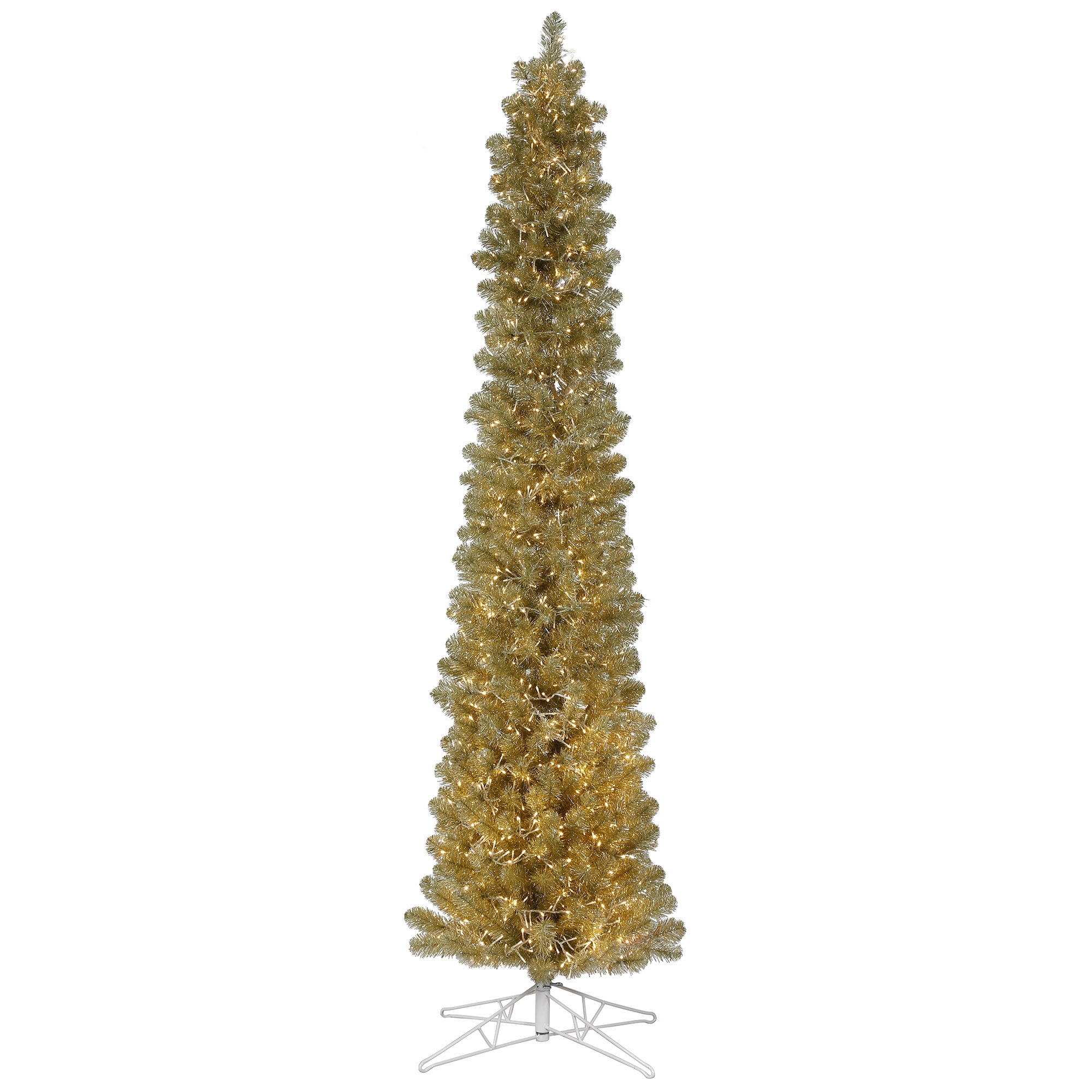 Vickerman 7.5' x 24" Champagne Pencil Artificial Christmas Tree, Warm White 8 function 3MM LED Lights